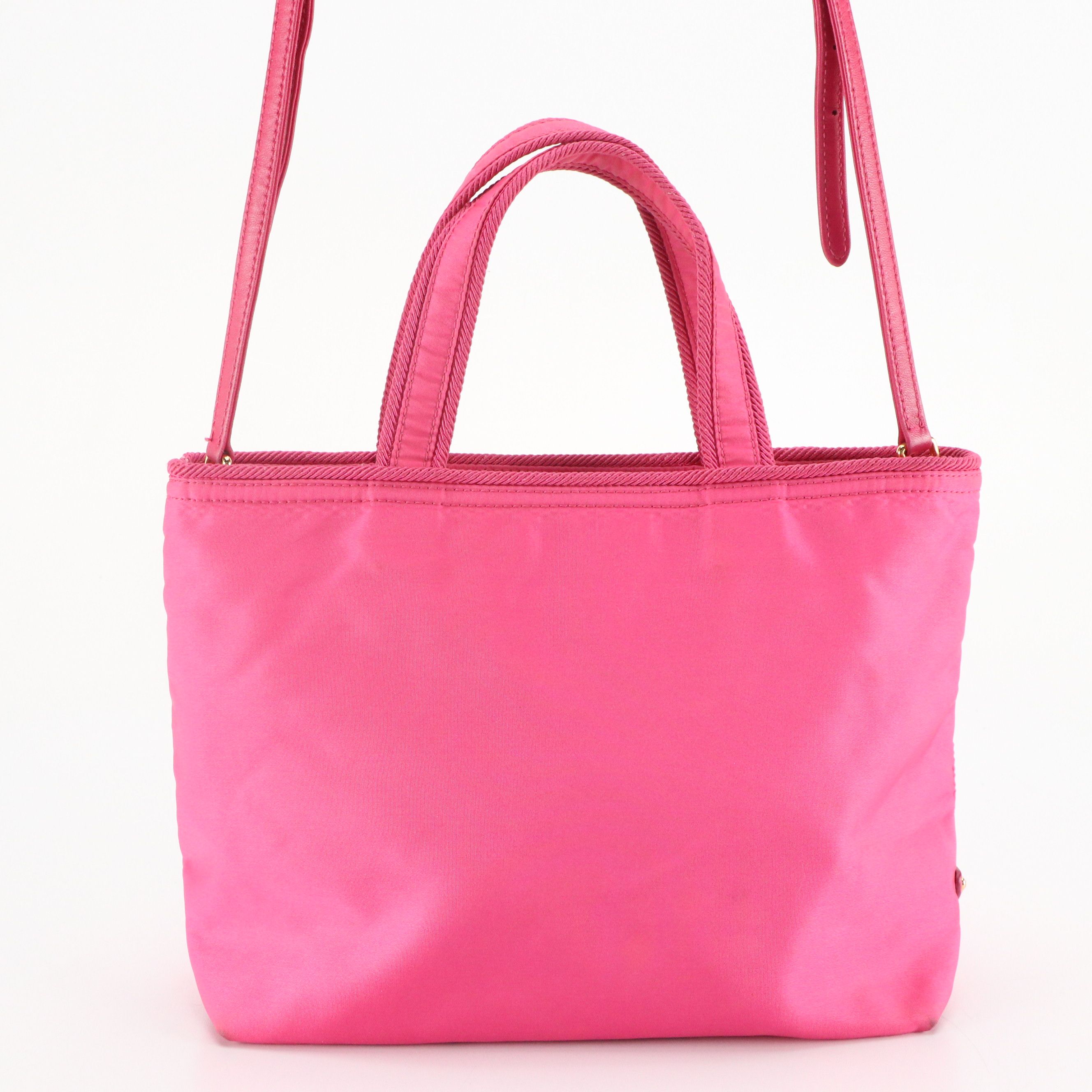 Prada Canapa Logo Two-Way Bow Tote Bag in Hot Pink Tessuto Nylon and Leather