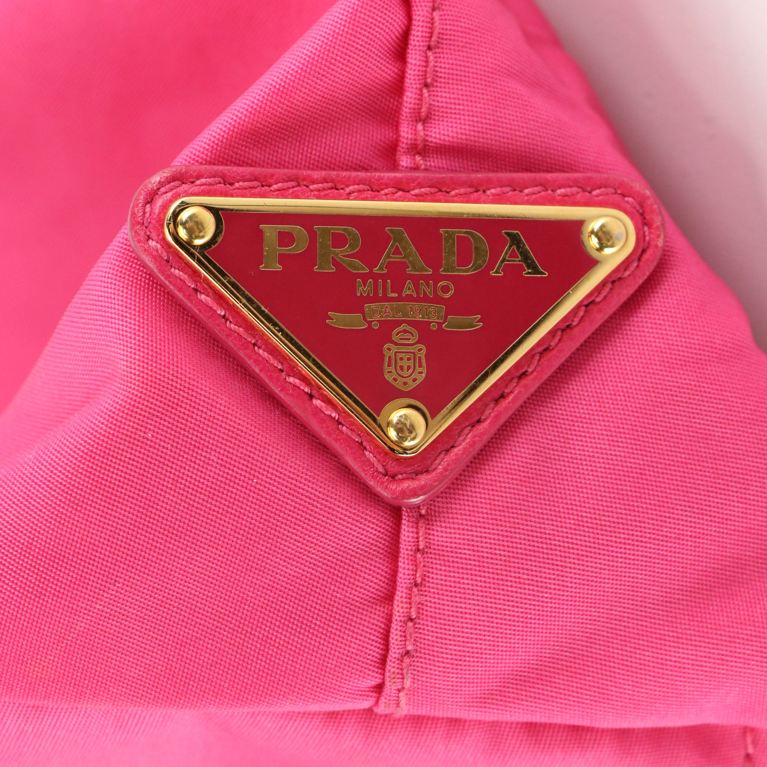 Prada Canapa Logo Two-Way Bow Tote Bag in Hot Pink Tessuto Nylon and Leather