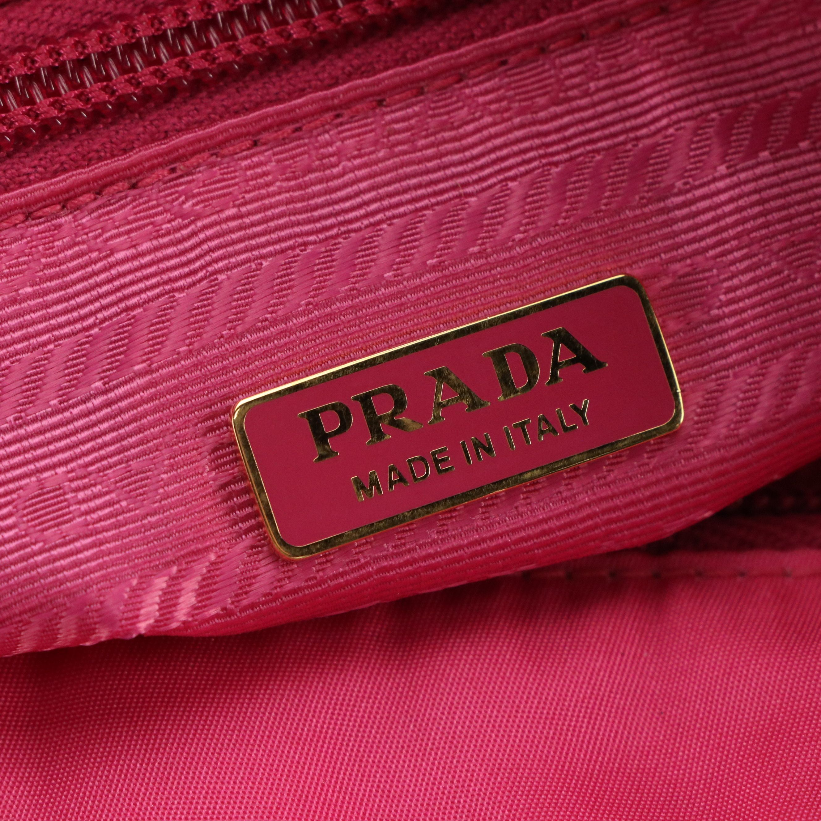 Prada Canapa Logo Two-Way Bow Tote Bag in Hot Pink Tessuto Nylon and Leather