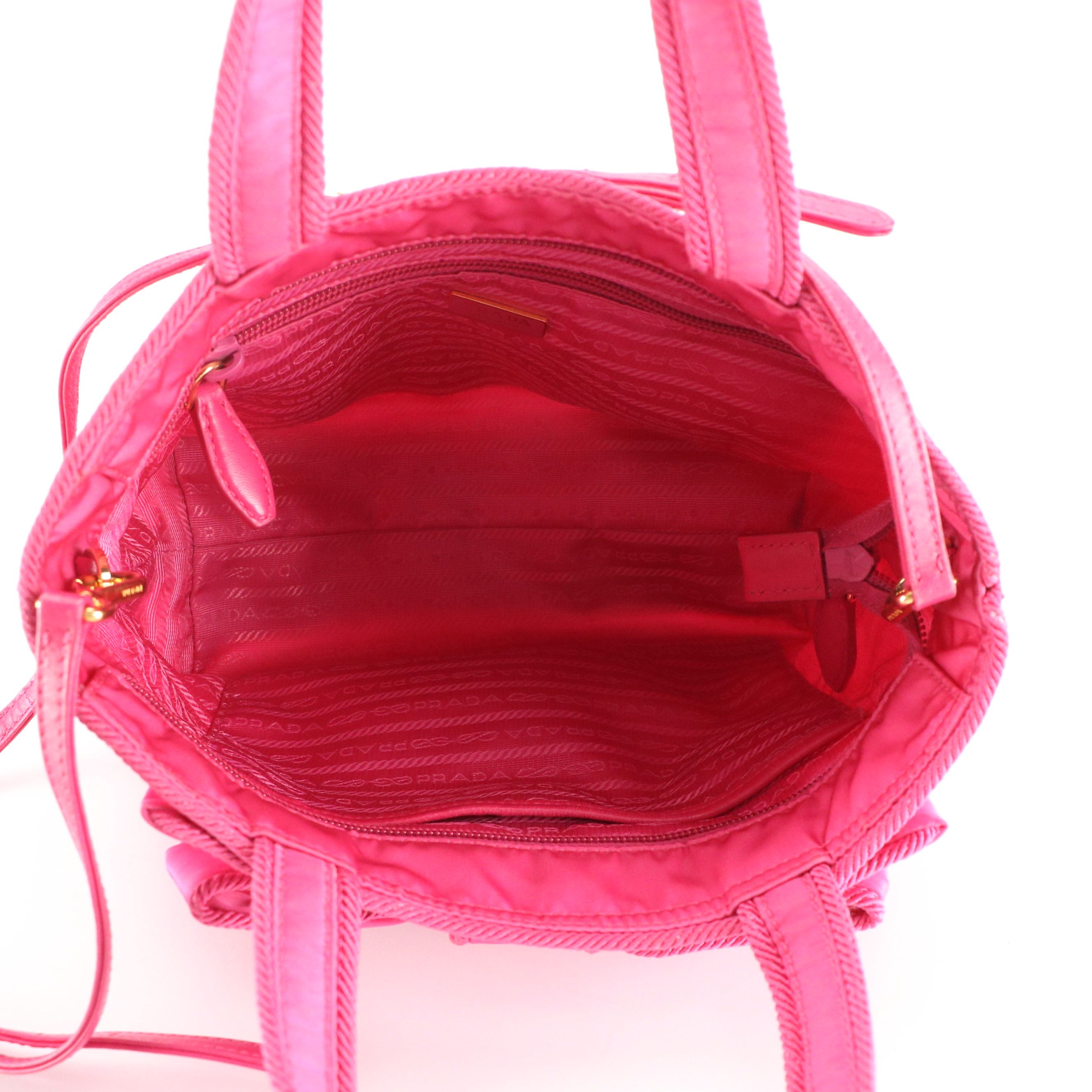 Prada Canapa Logo Two-Way Bow Tote Bag in Hot Pink Tessuto Nylon and Leather