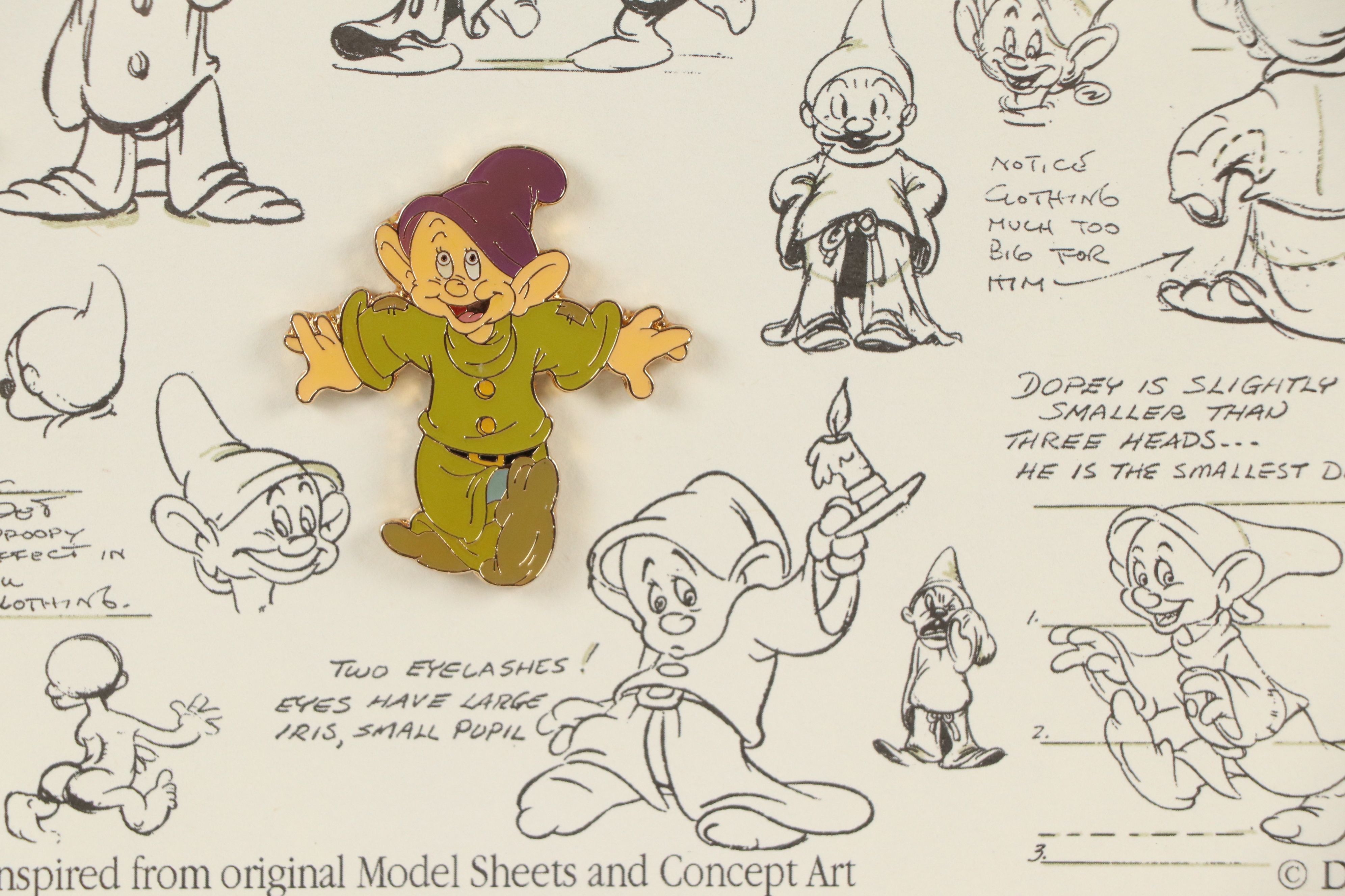 The Walt Disney Company Offset Lithograph with Pins "Dopey Model Sheet," 1999