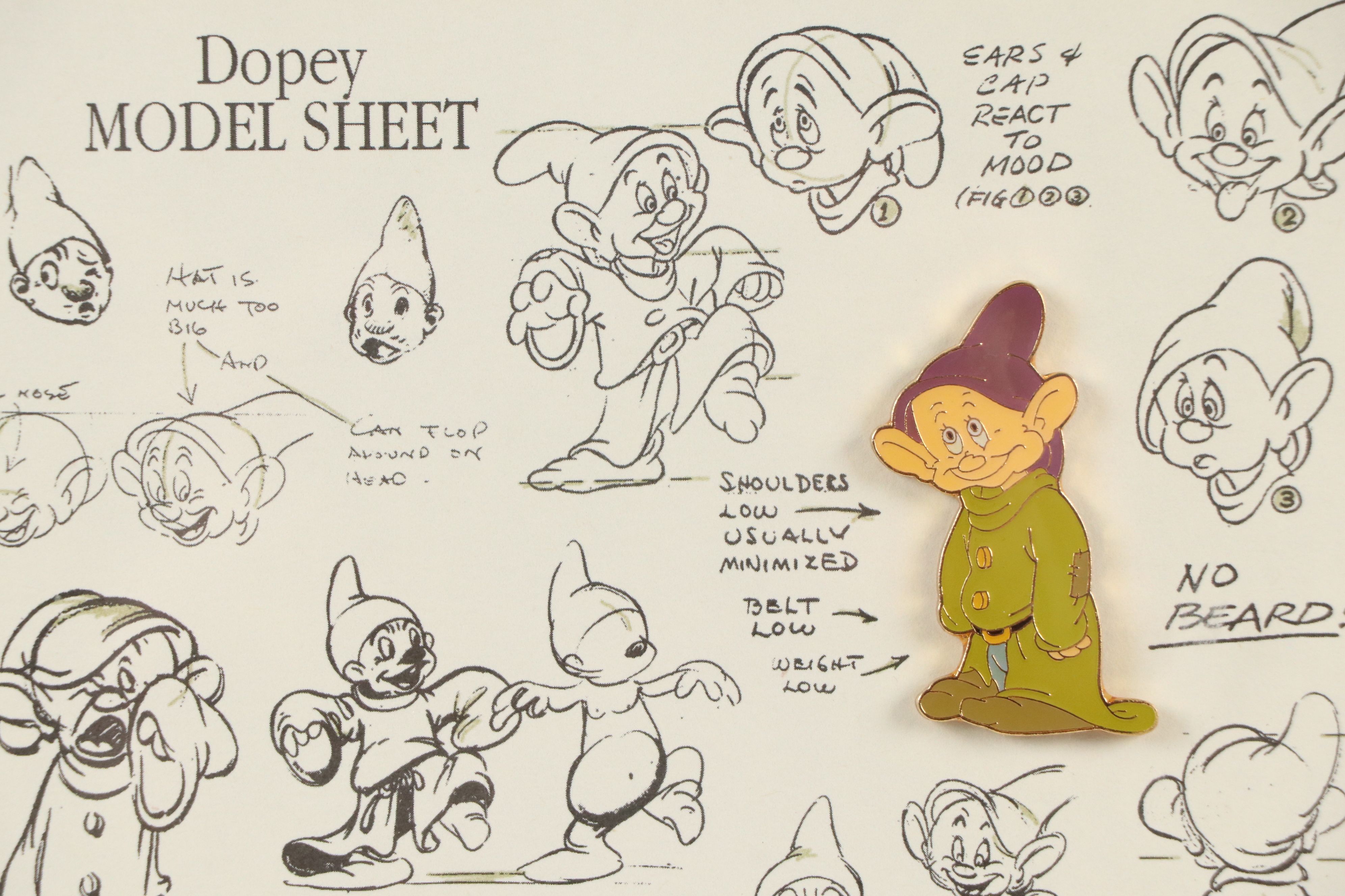 The Walt Disney Company Offset Lithograph with Pins "Dopey Model Sheet," 1999