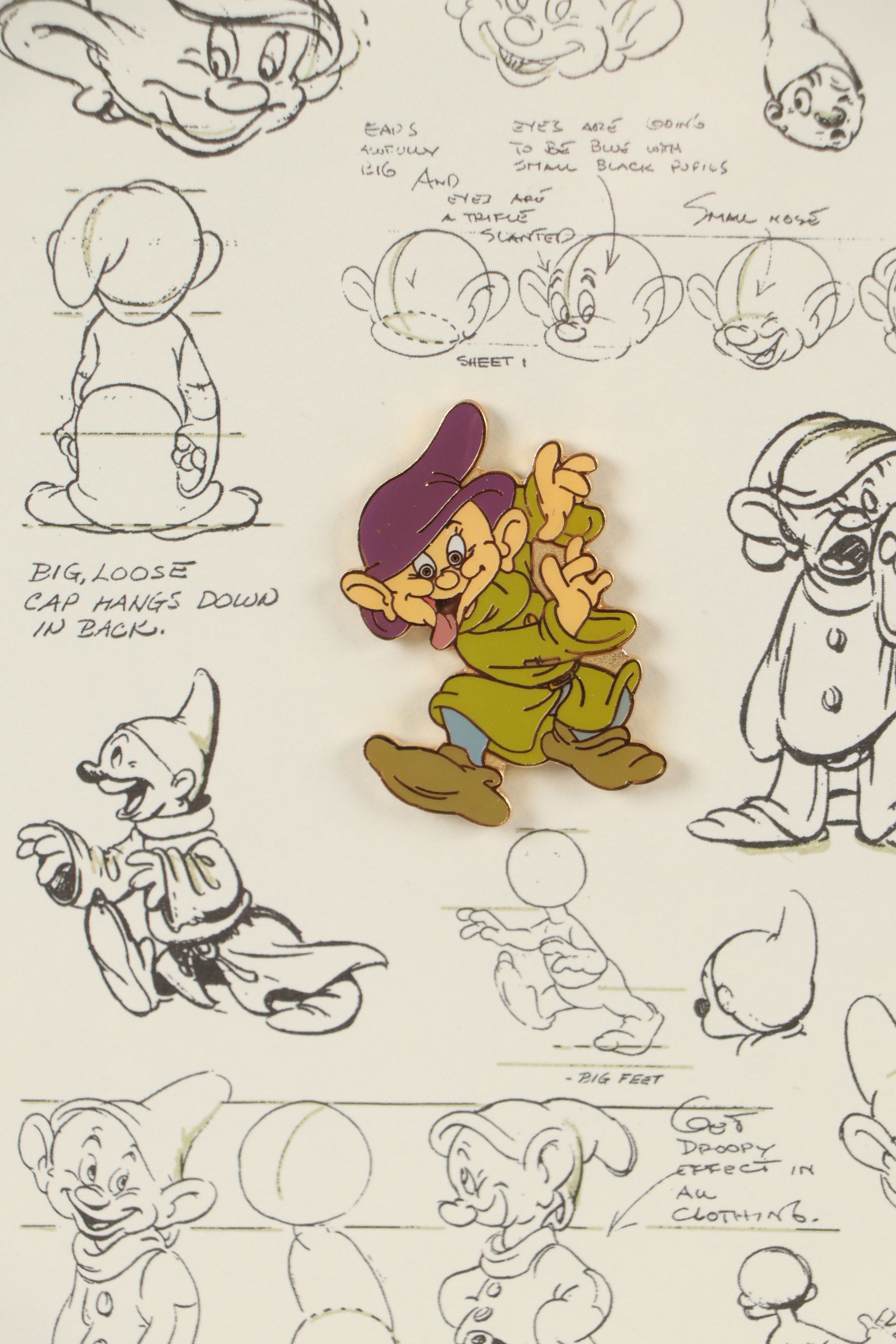 The Walt Disney Company Offset Lithograph with Pins "Dopey Model Sheet," 1999