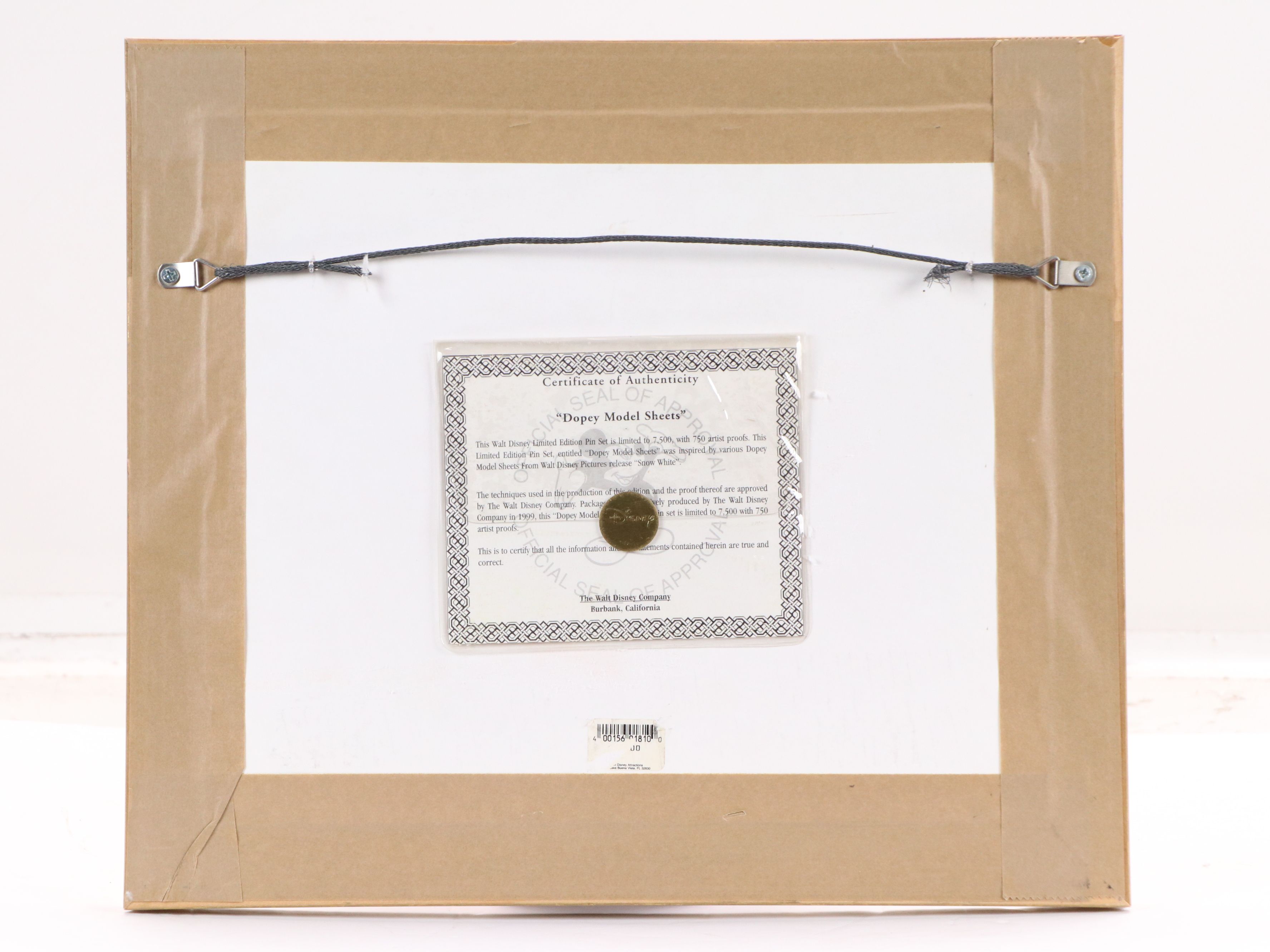 The Walt Disney Company Offset Lithograph with Pins "Dopey Model Sheet," 1999