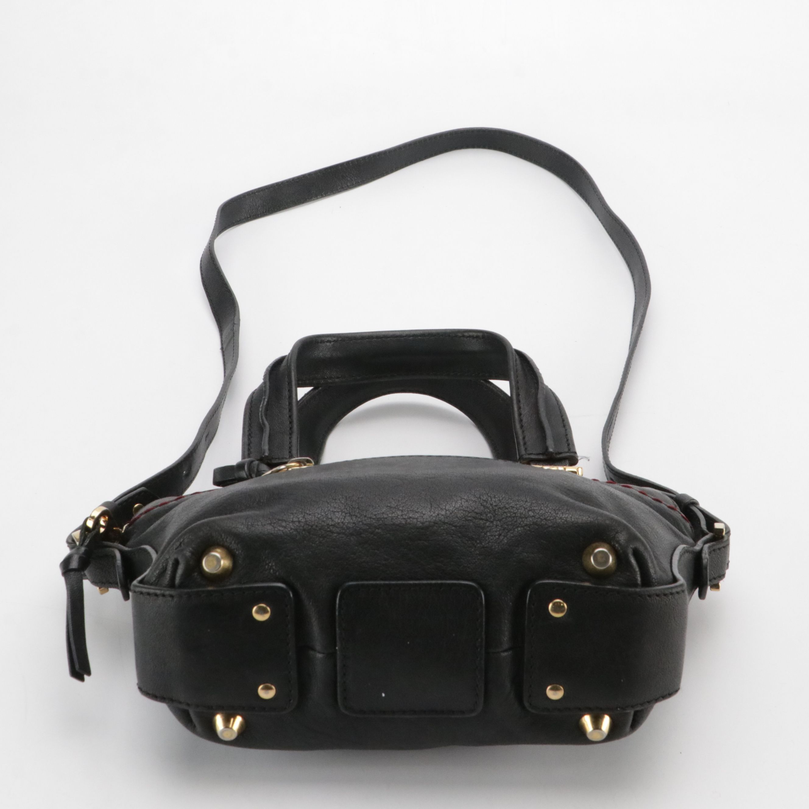 Chloé Small Angie Two-Way Zip Satchel Bag in Black Grained Leather
