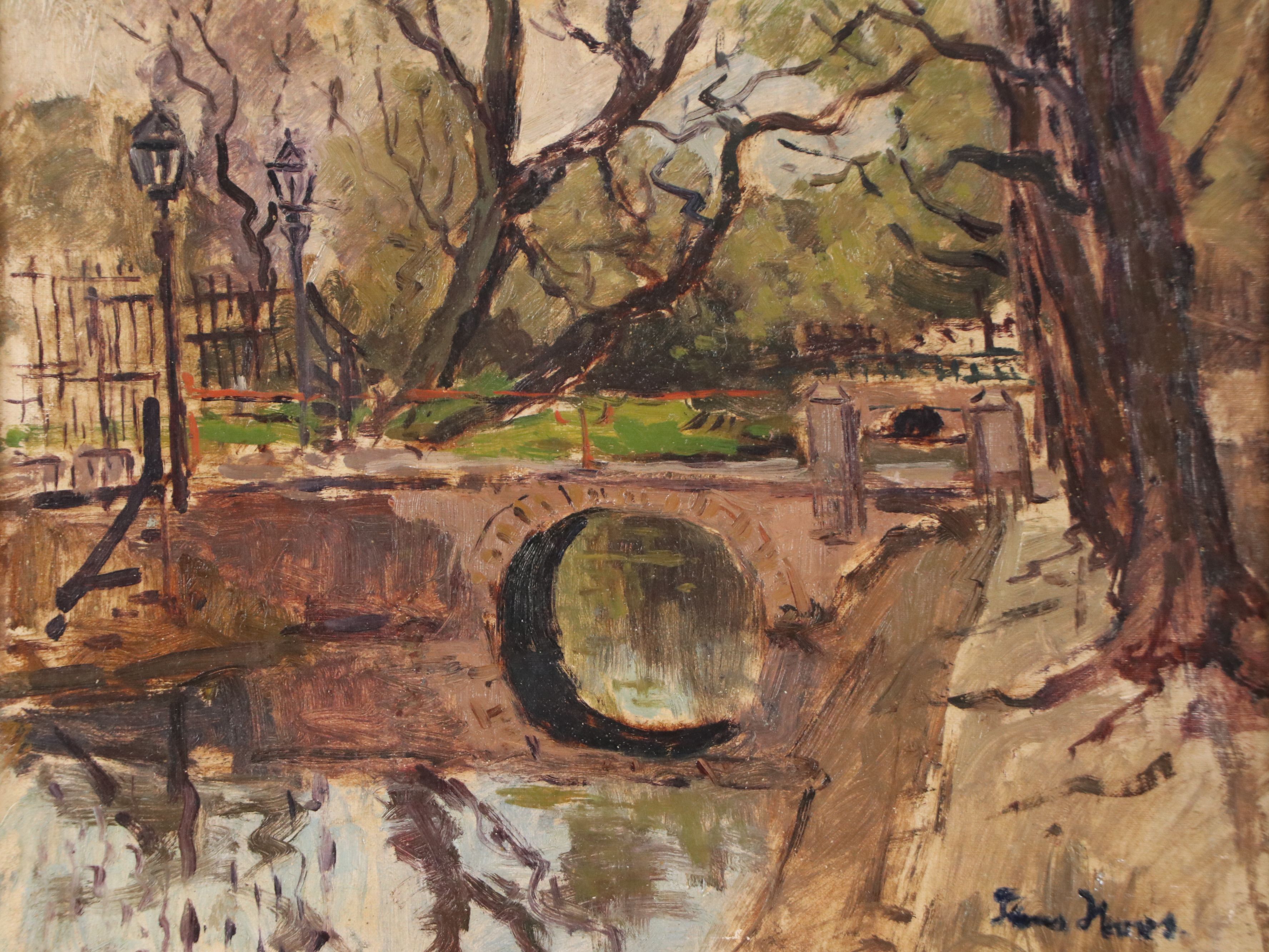 Frans Simon Hoos Oil Painting of Park Bridge, Early 20th Century
