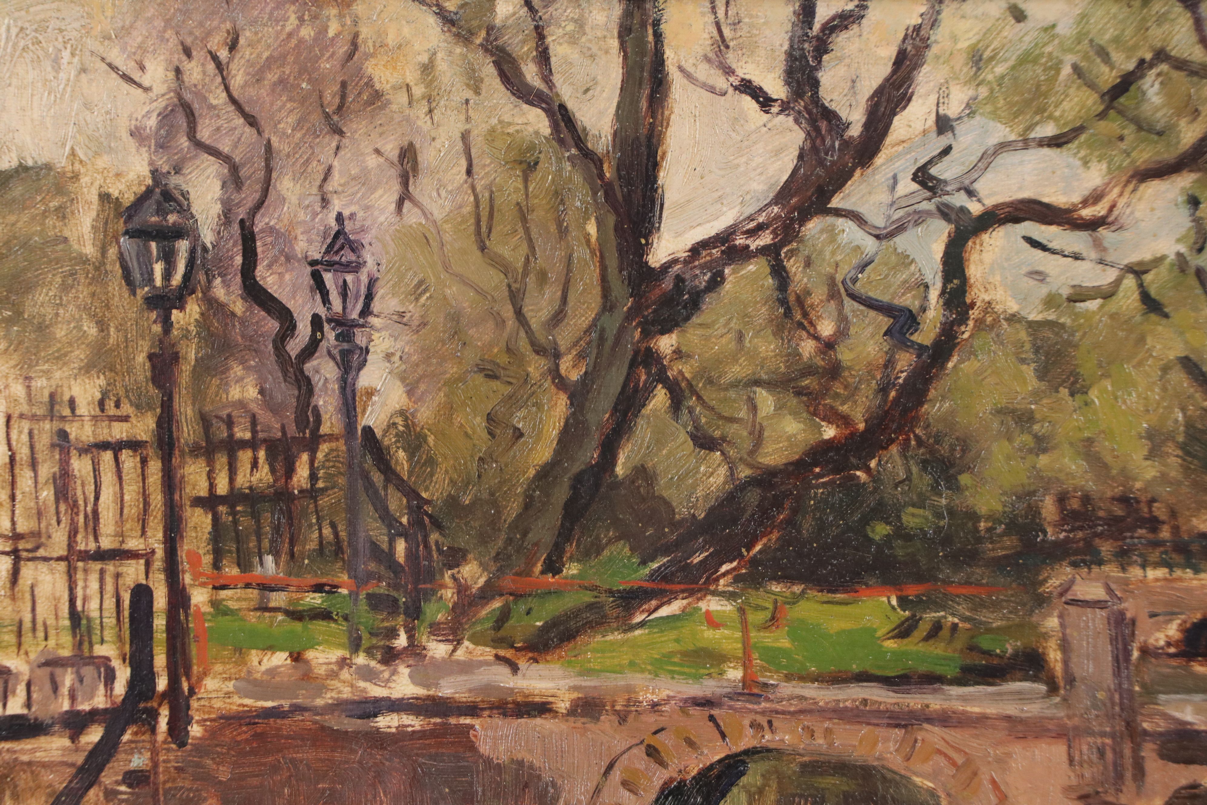 Frans Simon Hoos Oil Painting of Park Bridge, Early 20th Century