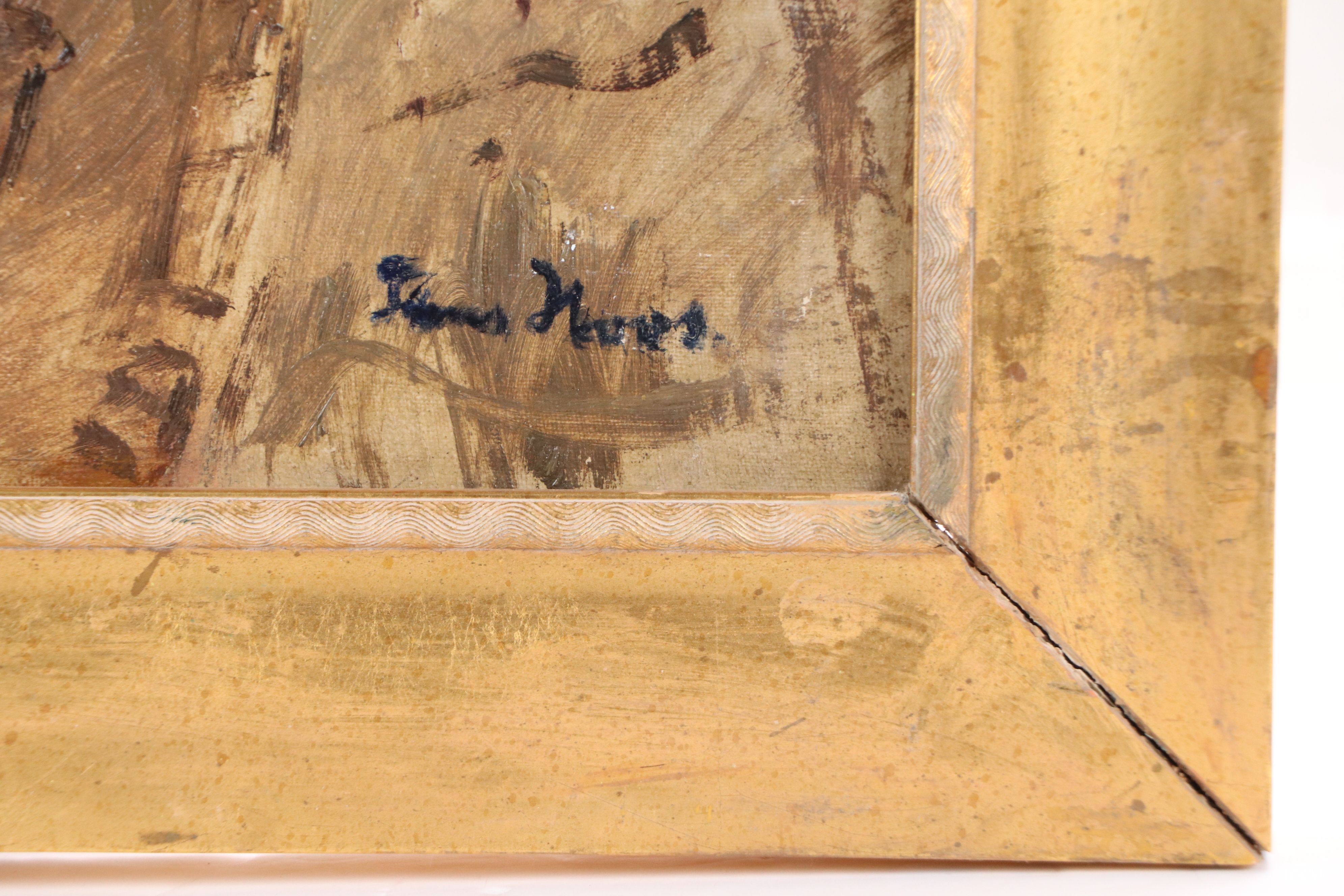 Frans Simon Hoos Oil Painting of Park Bridge, Early 20th Century