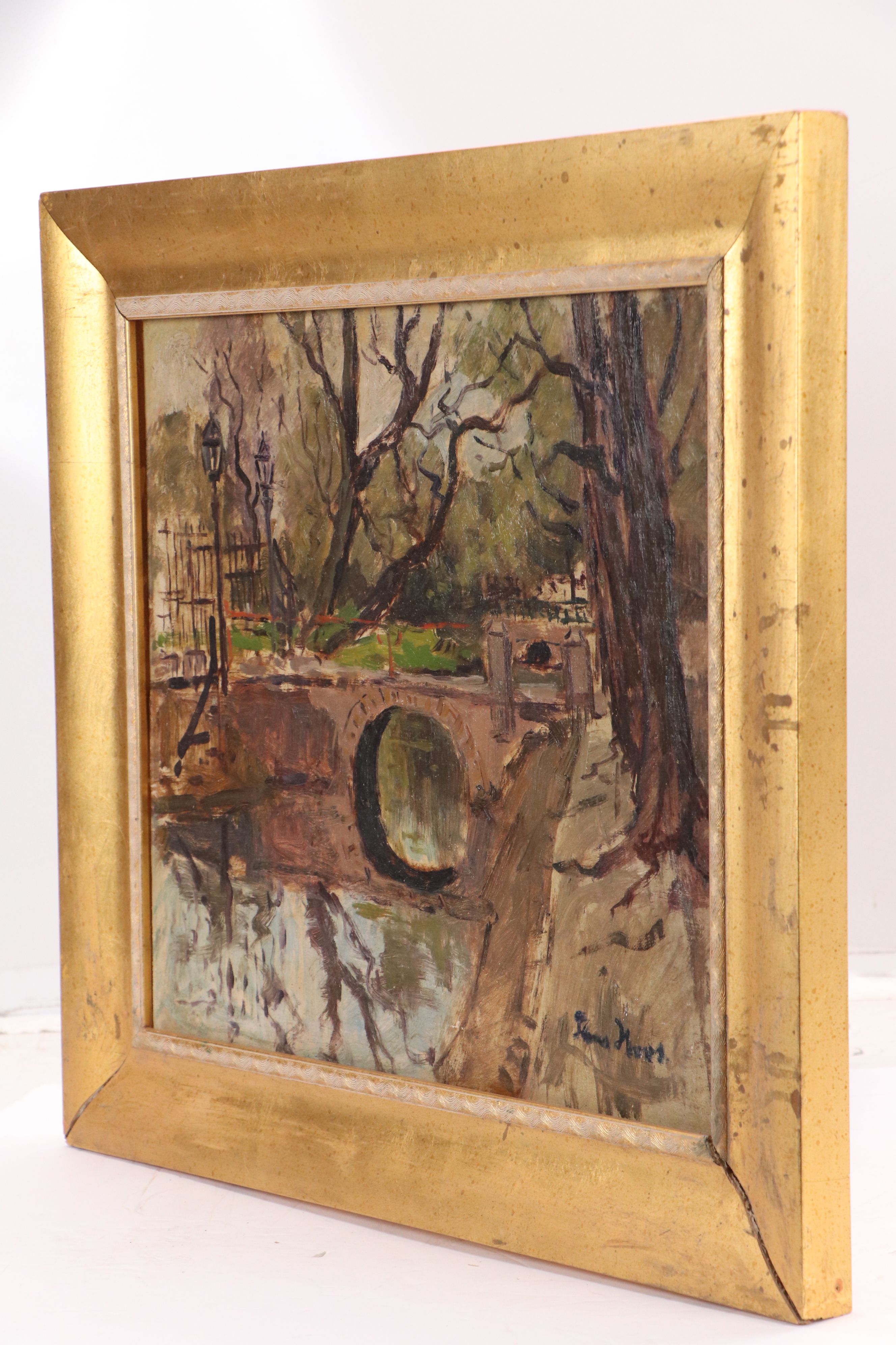 Frans Simon Hoos Oil Painting of Park Bridge, Early 20th Century