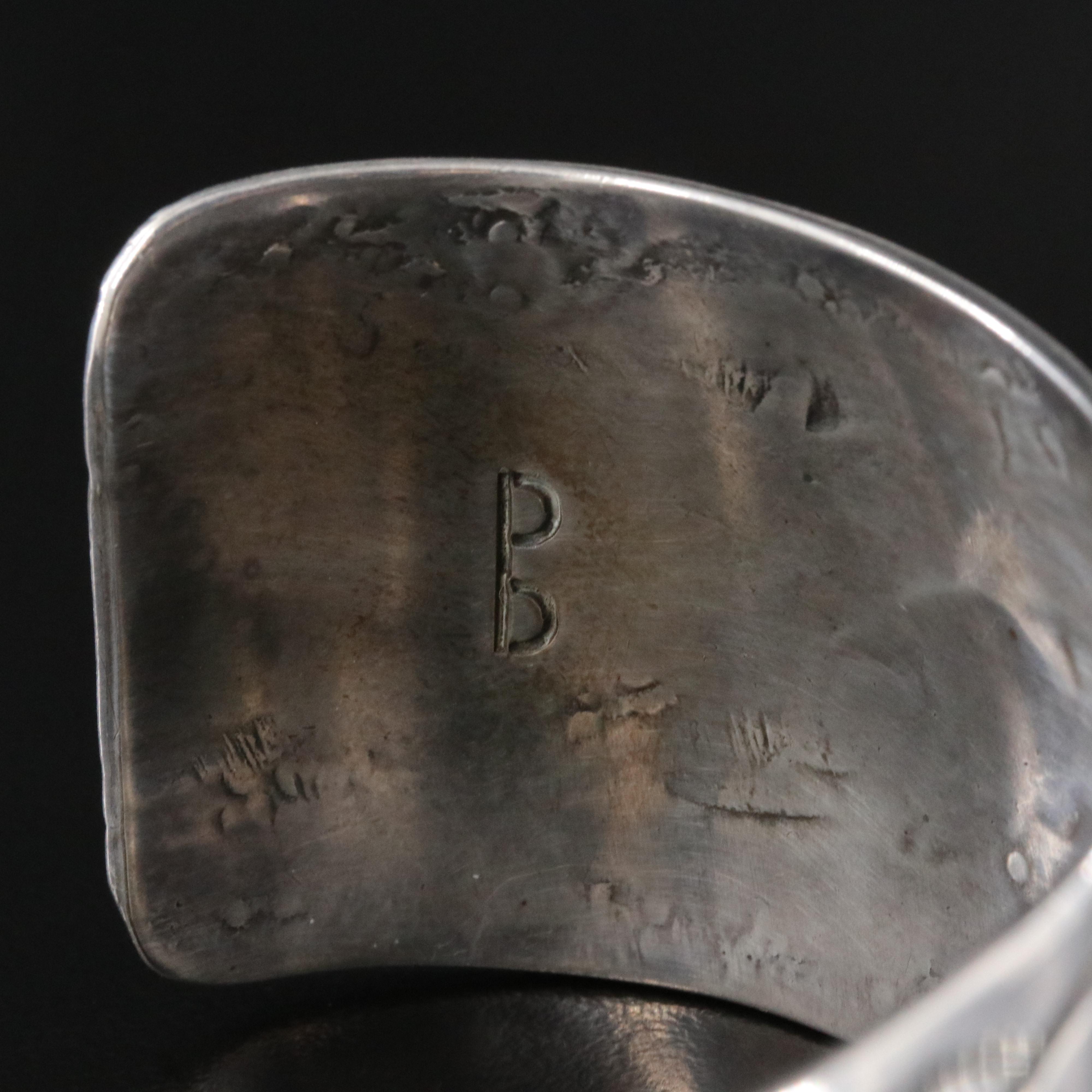 Signed Southwestern Sterling Inlay and Stampwork Cuff Bracelet Including Coral