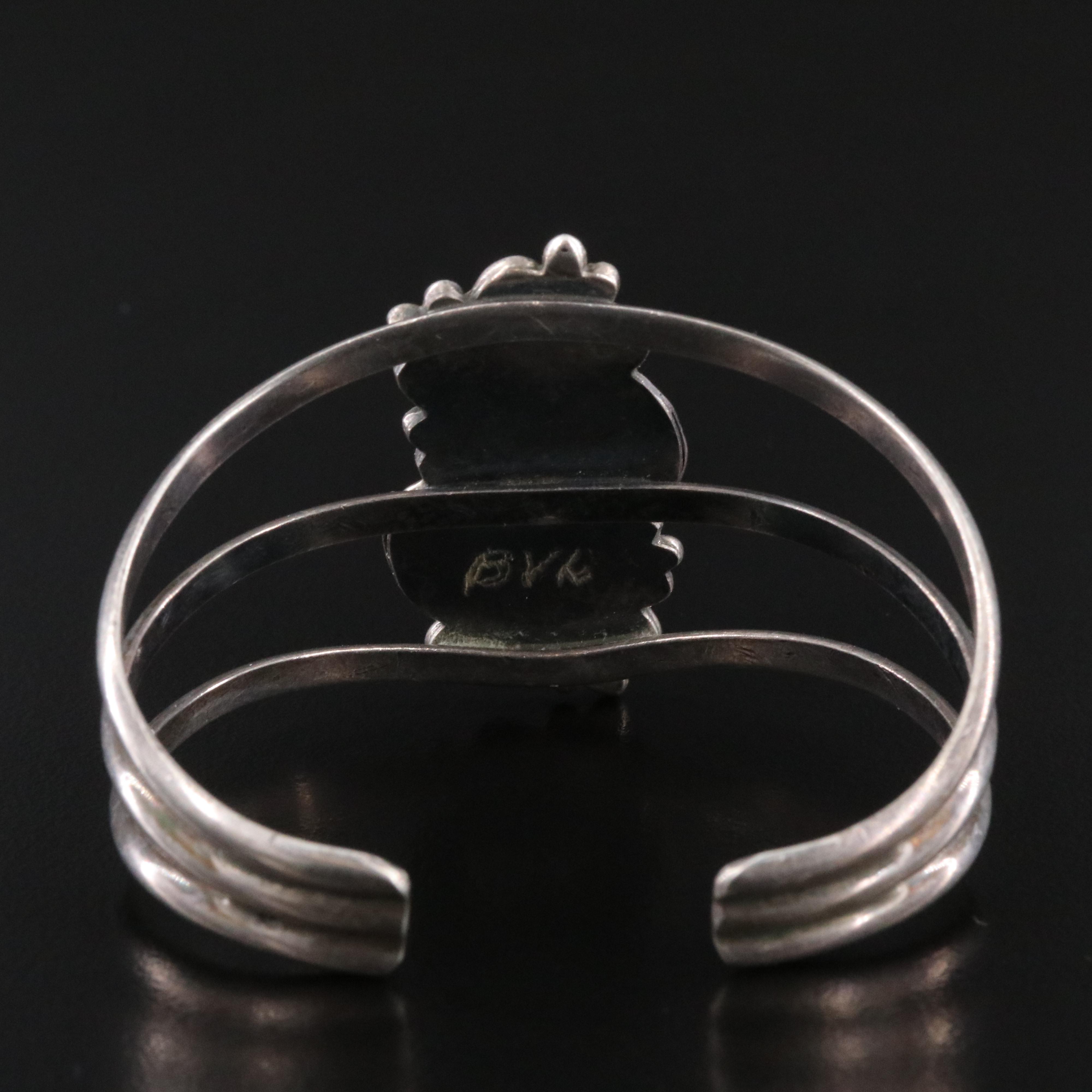 Signed Southwestern Sterling Turquoise and Coral Cuff Bracelet