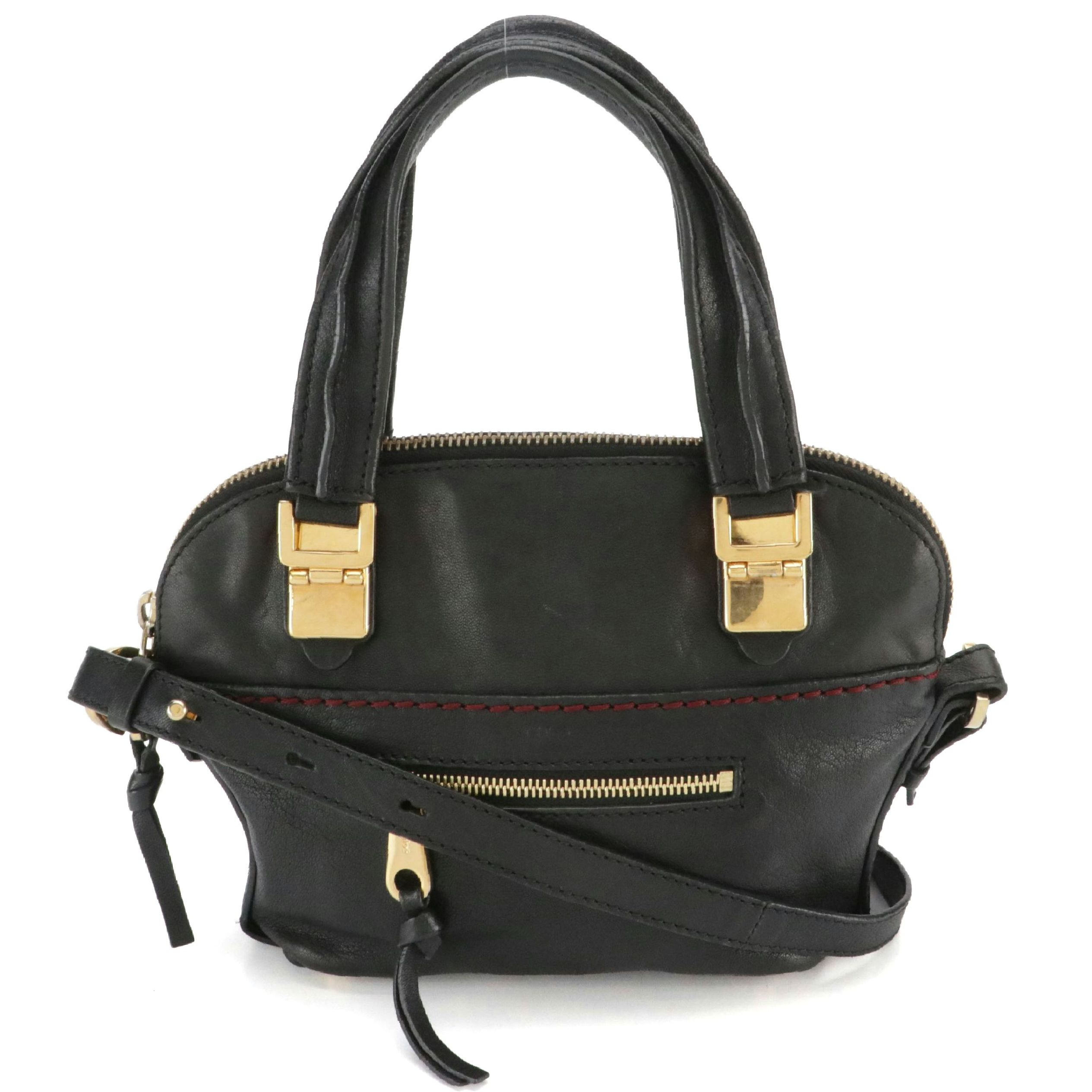 Chloé Small Angie Two-Way Zip Satchel Bag in Black Grained Leather