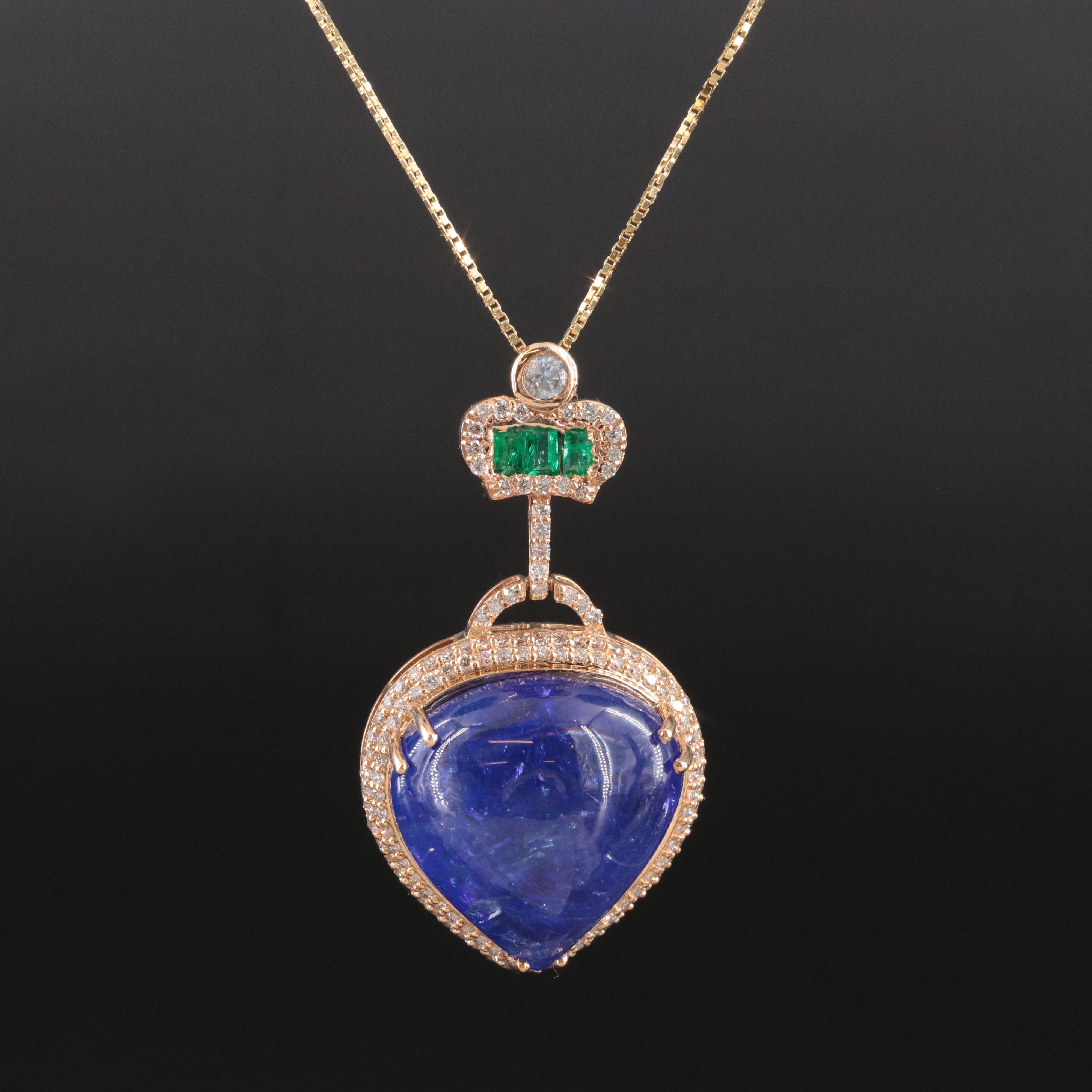 14K 25.02 CT Tanzanite, Emerald, White Sapphire, and Diamond Pendant Necklace