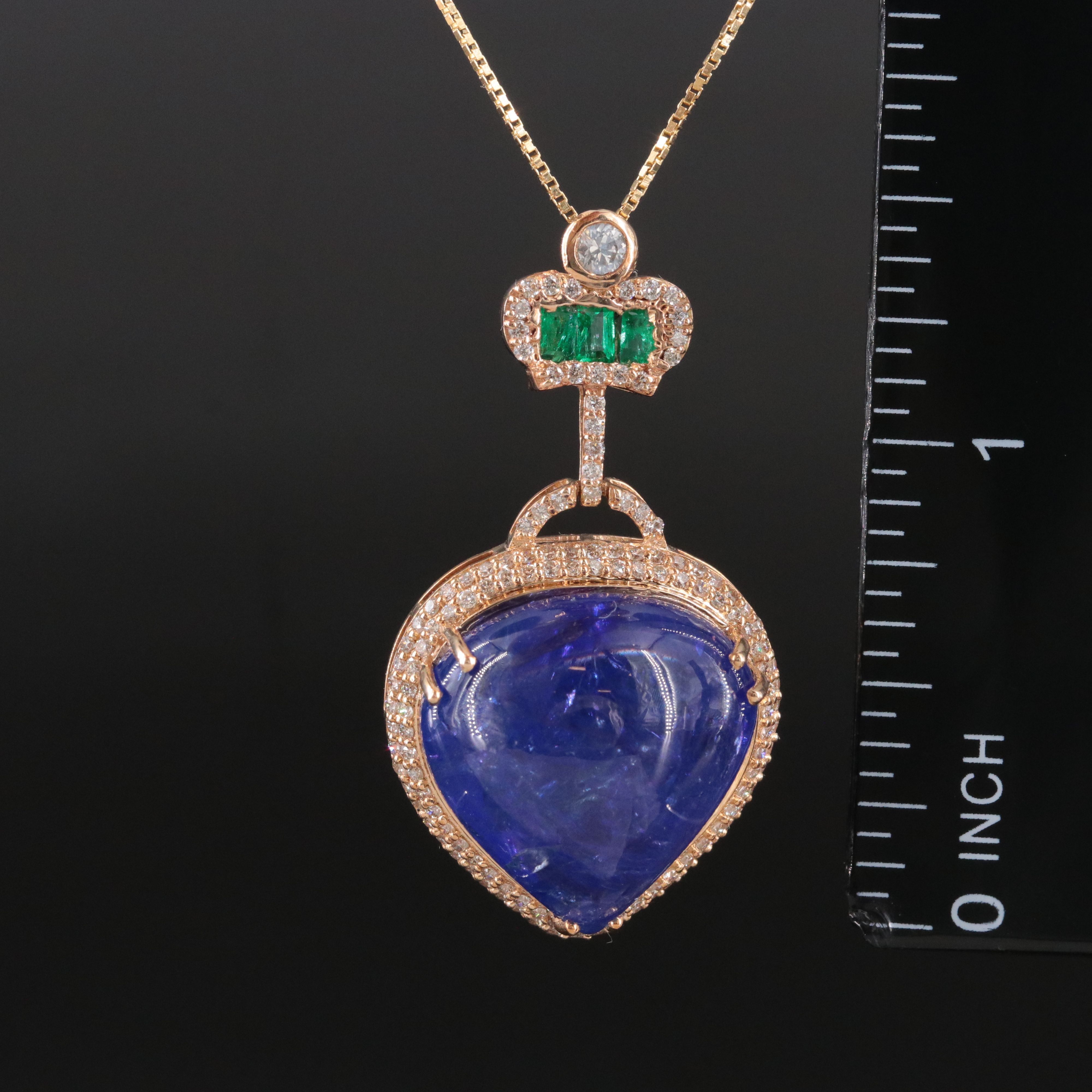 14K 25.02 CT Tanzanite, Emerald, White Sapphire, and Diamond Pendant Necklace