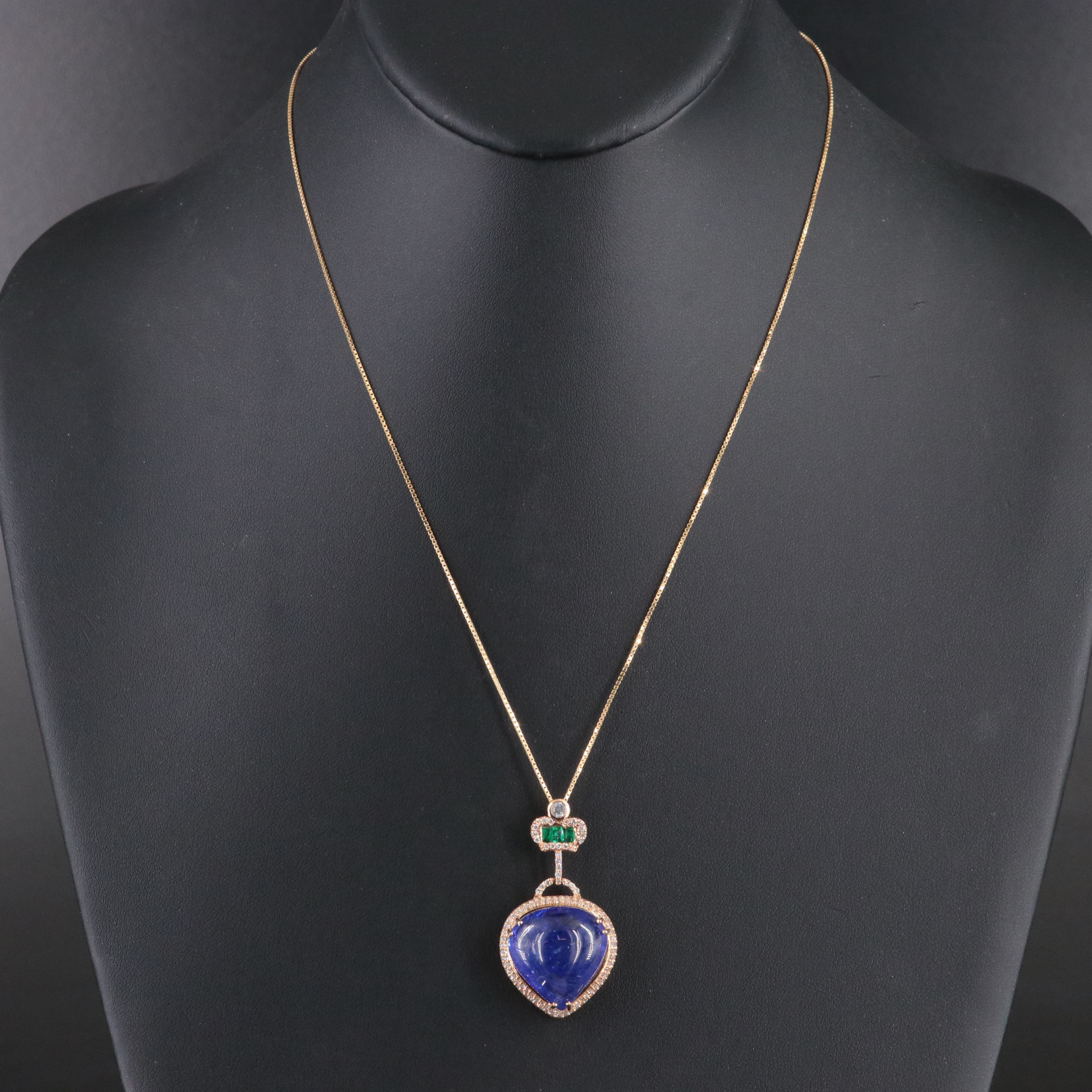 14K 25.02 CT Tanzanite, Emerald, White Sapphire, and Diamond Pendant Necklace