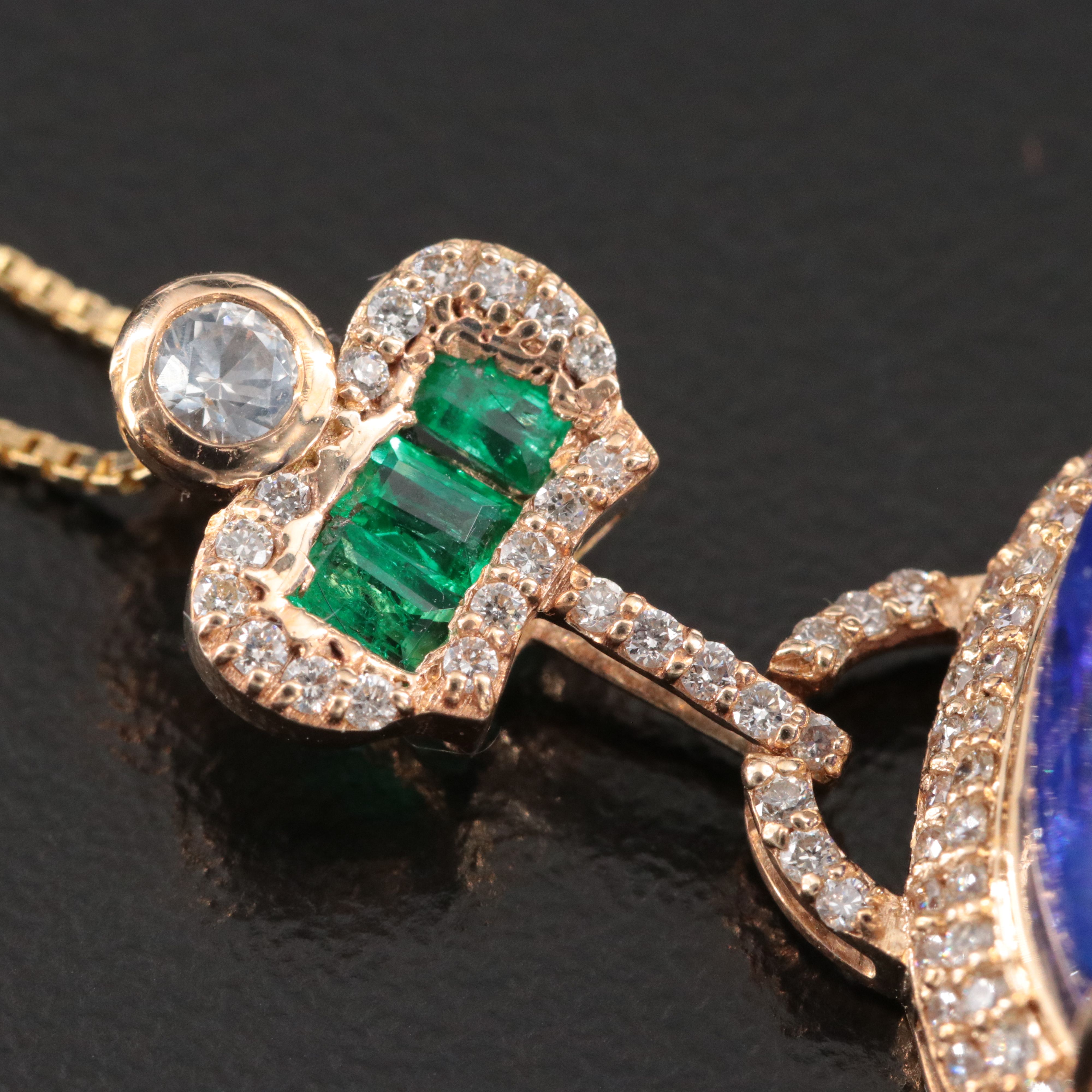 14K 25.02 CT Tanzanite, Emerald, White Sapphire, and Diamond Pendant Necklace
