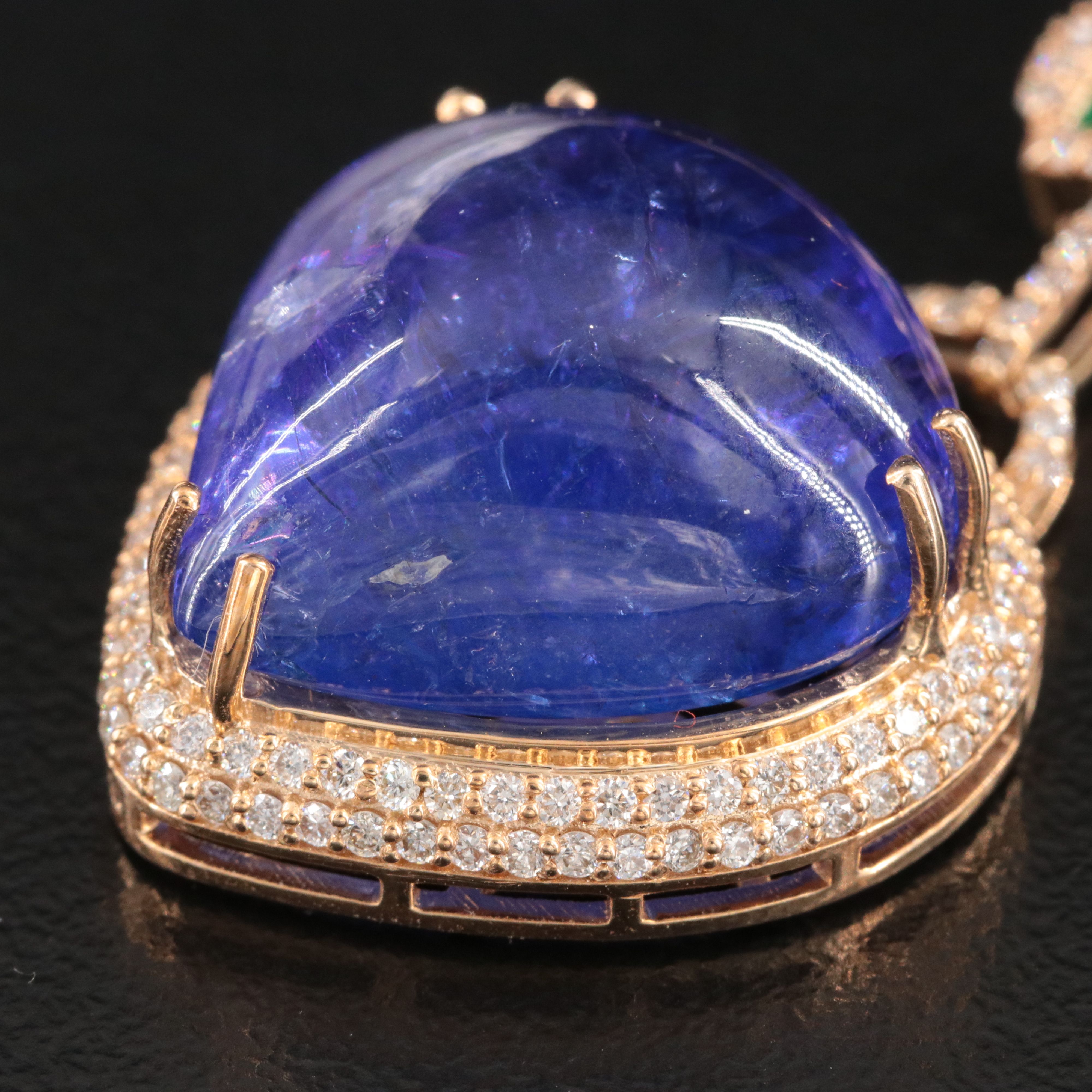 14K 25.02 CT Tanzanite, Emerald, White Sapphire, and Diamond Pendant Necklace
