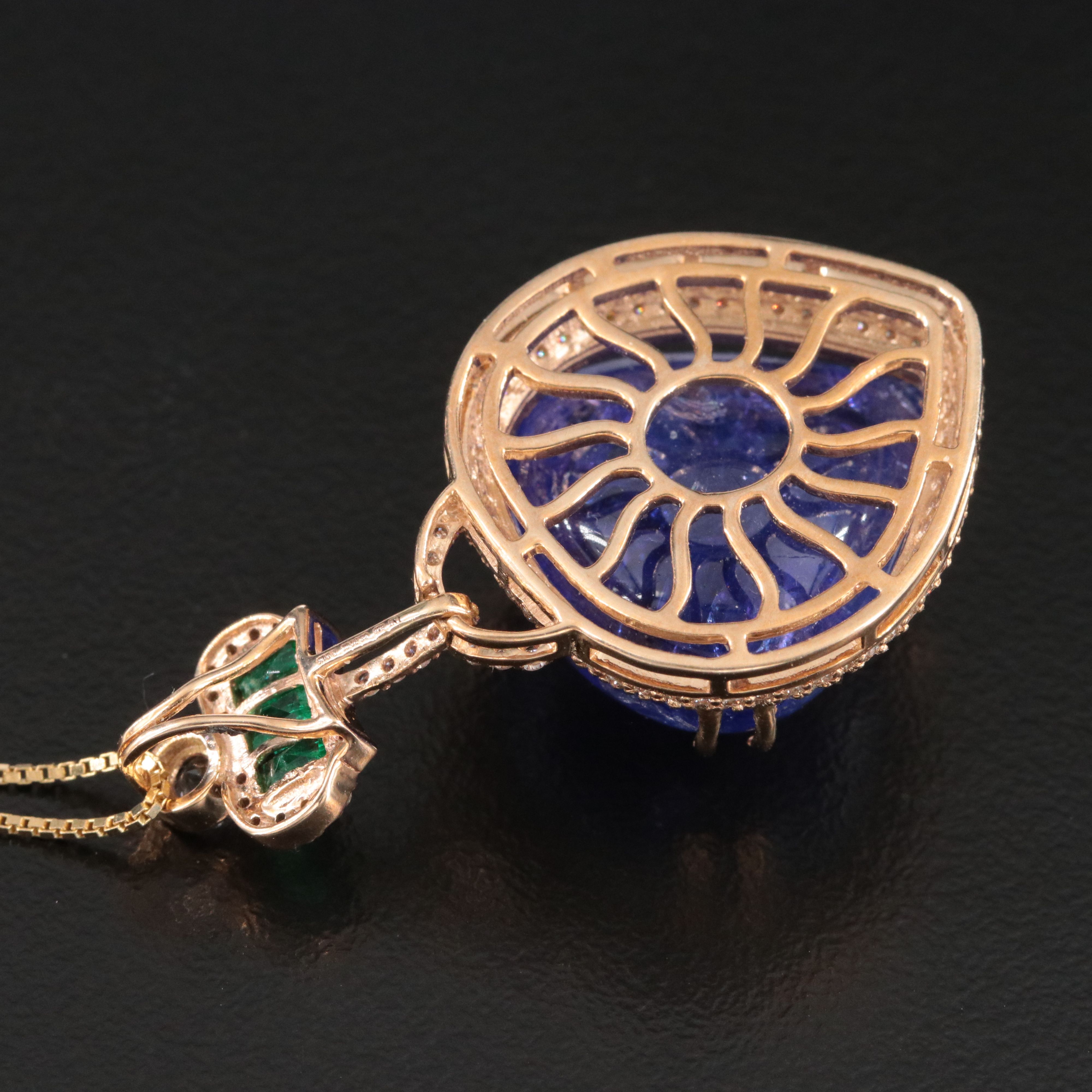 14K 25.02 CT Tanzanite, Emerald, White Sapphire, and Diamond Pendant Necklace