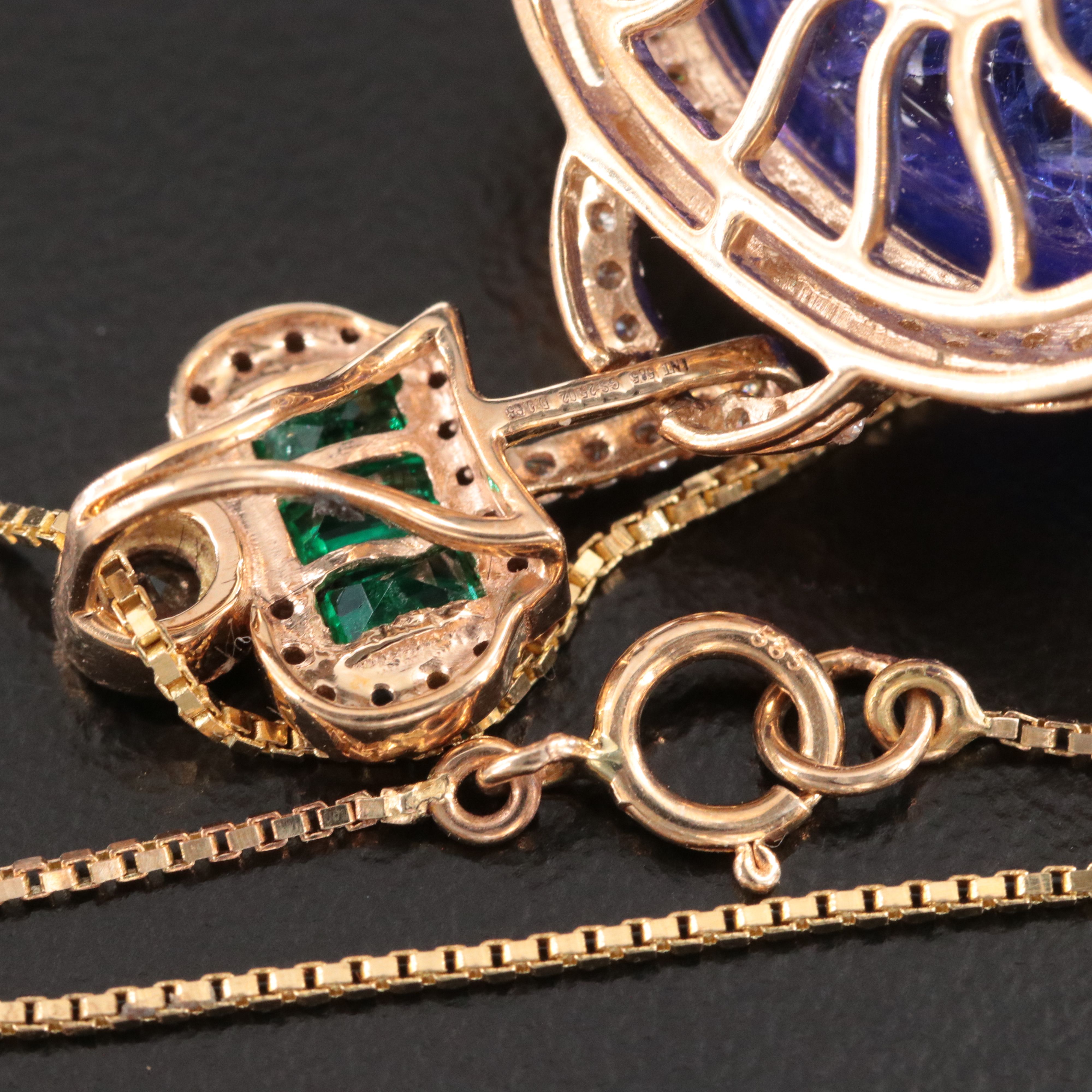 14K 25.02 CT Tanzanite, Emerald, White Sapphire, and Diamond Pendant Necklace