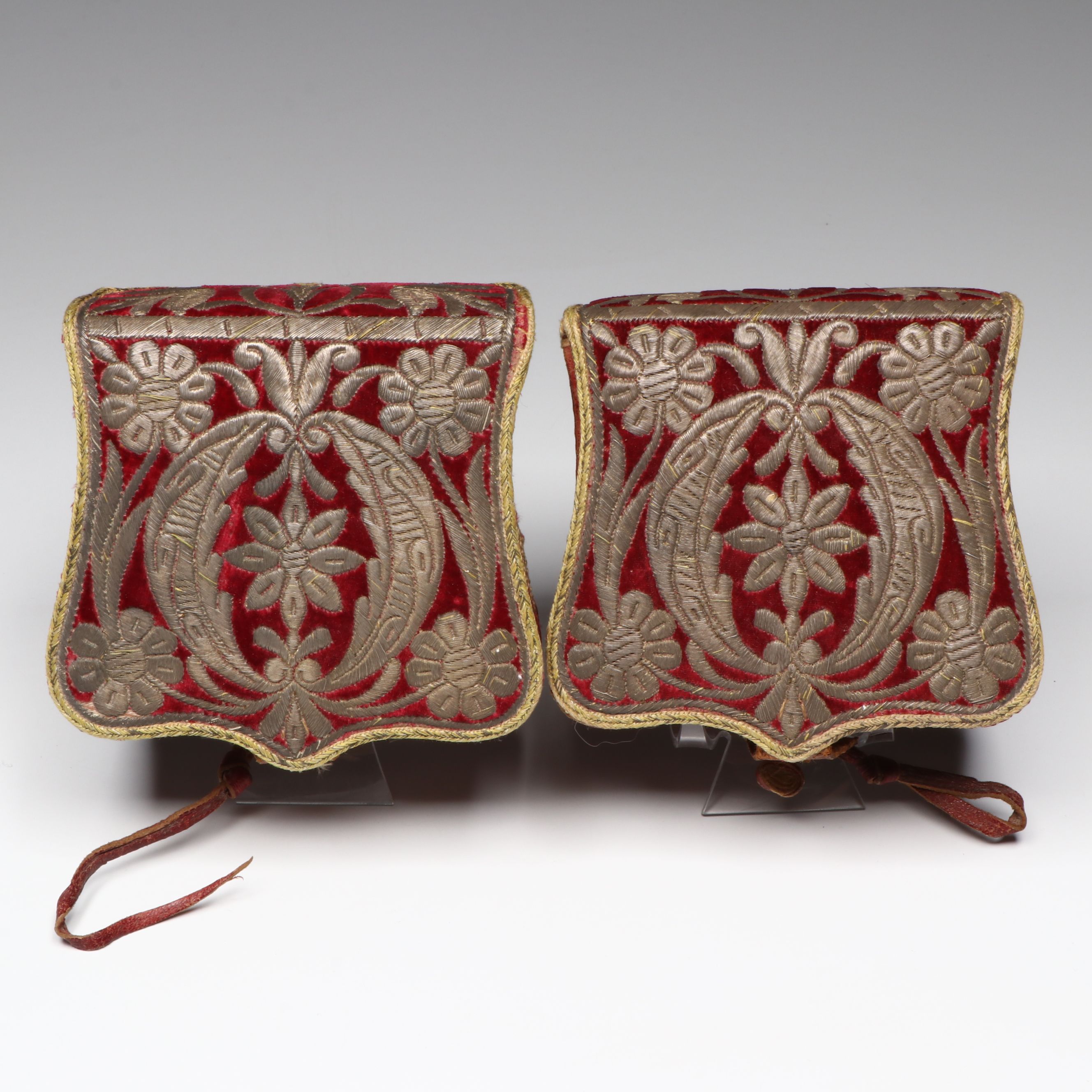 Antique Ottoman Leather & Embroidered Velvet Cartouche Boxes, 19th C.or Earlier
