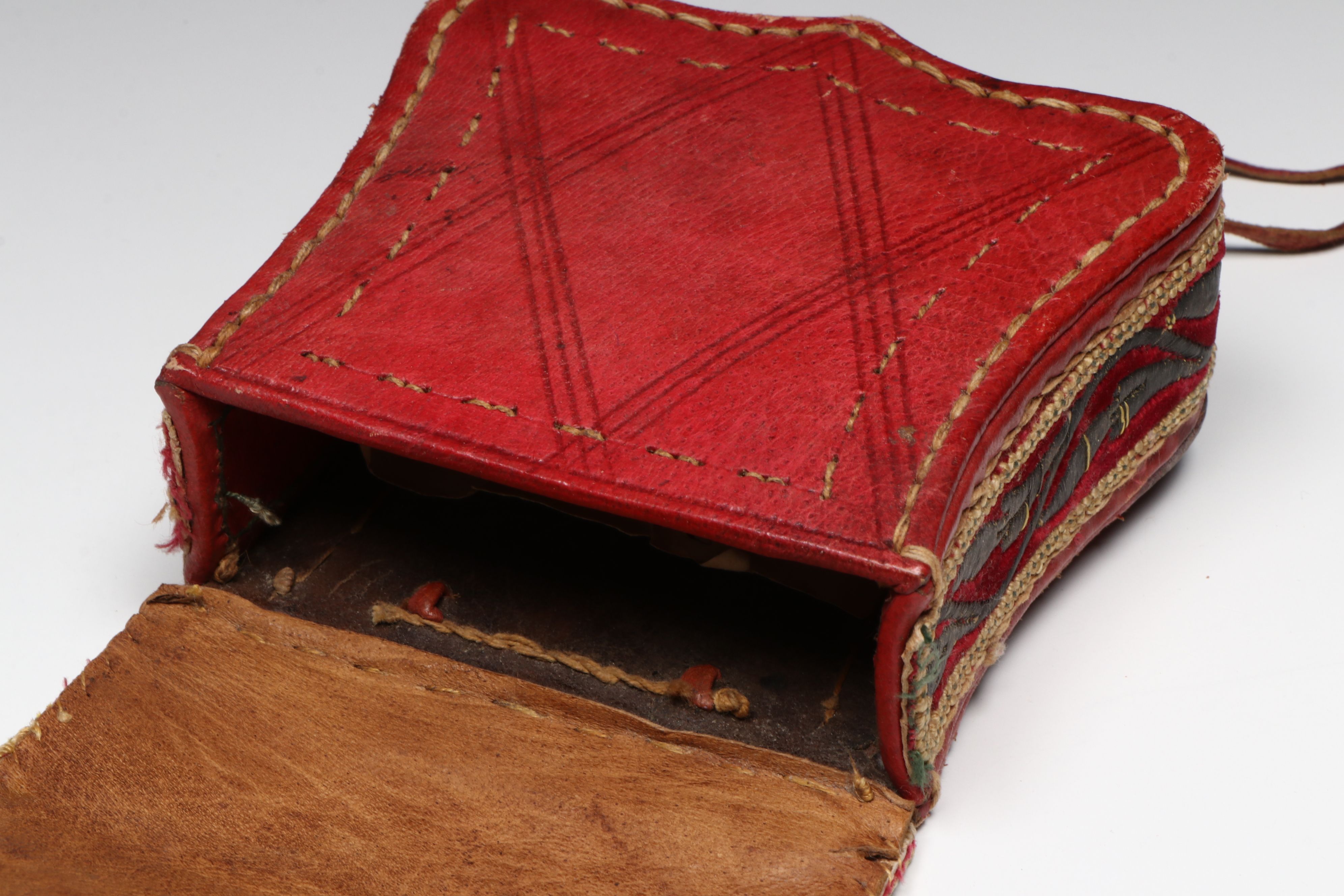 Antique Ottoman Leather & Embroidered Velvet Cartouche Boxes, 19th C.or Earlier