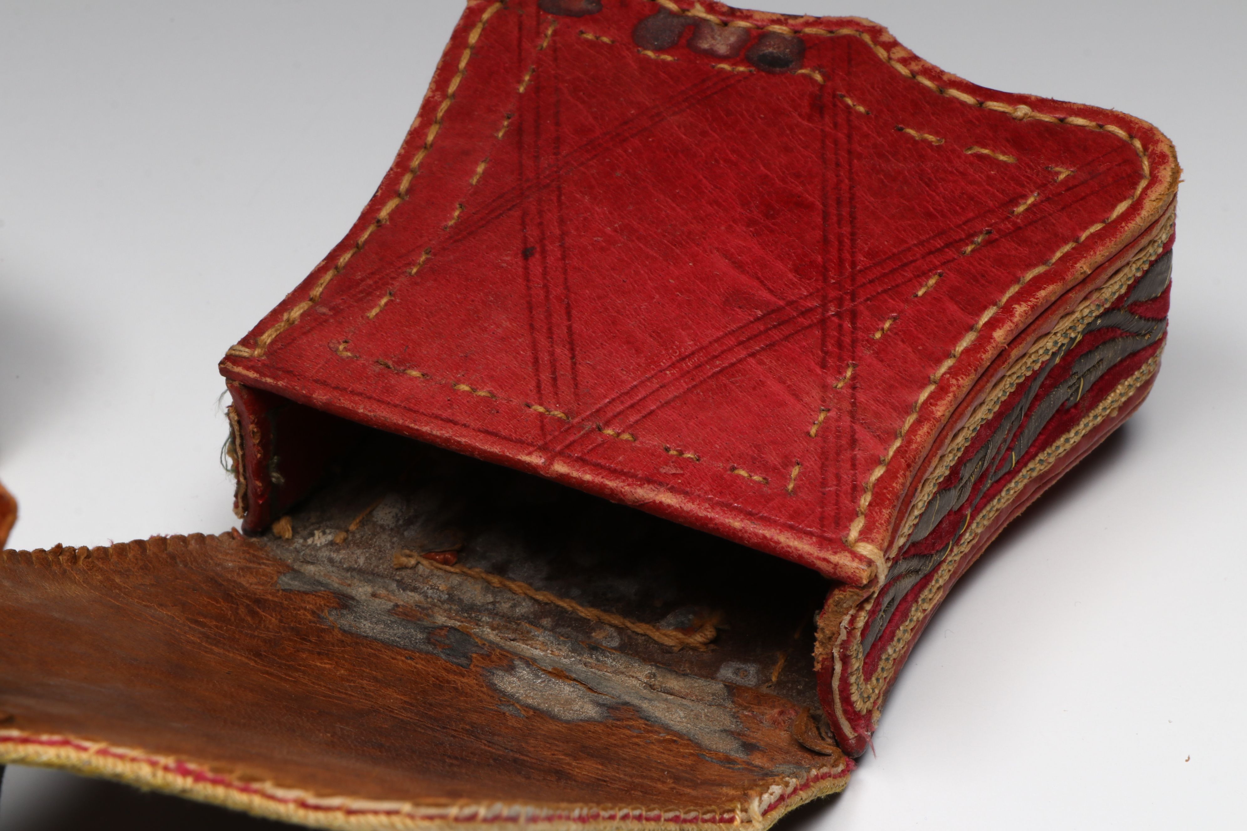 Antique Ottoman Leather & Embroidered Velvet Cartouche Boxes, 19th C.or Earlier