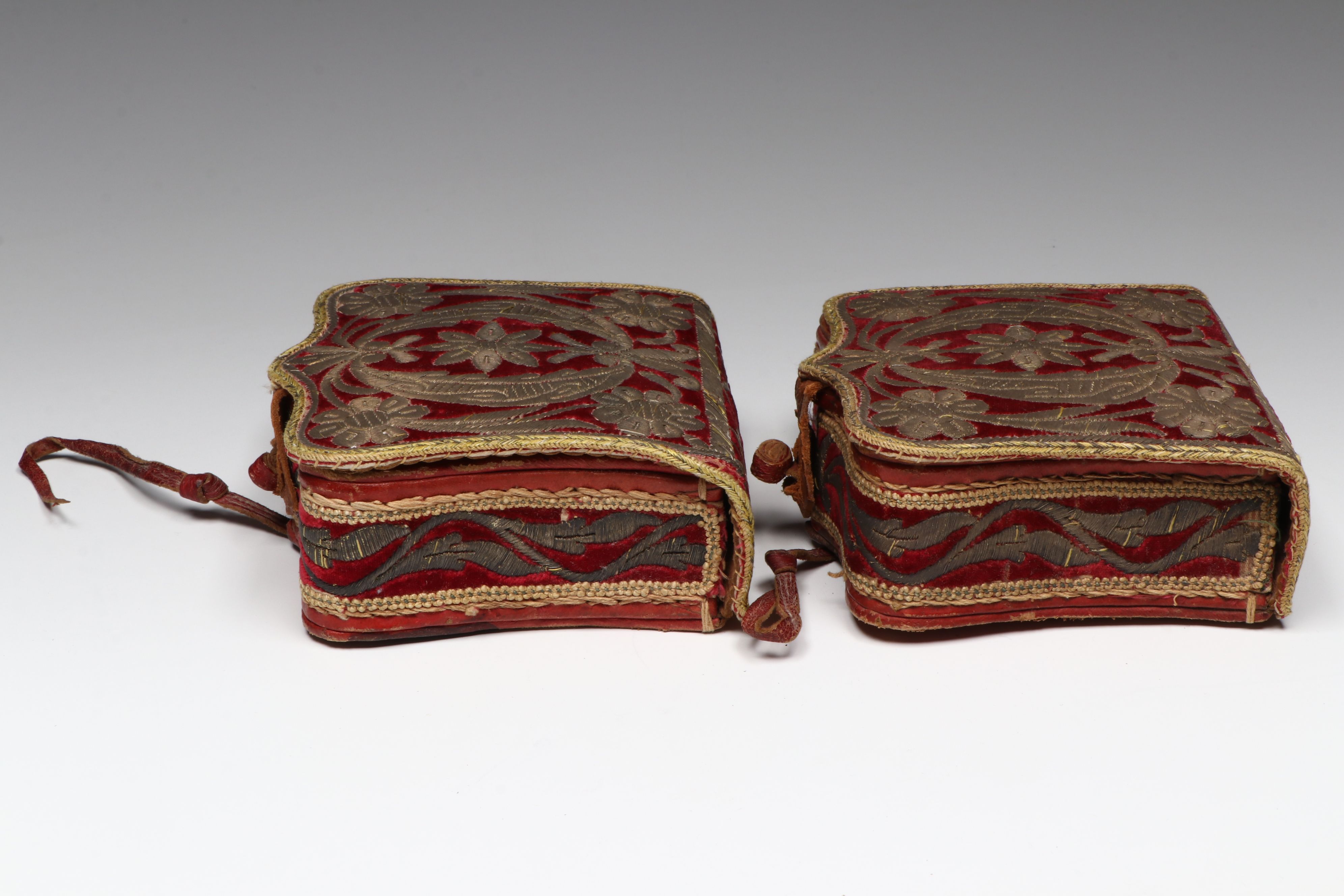 Antique Ottoman Leather & Embroidered Velvet Cartouche Boxes, 19th C.or Earlier