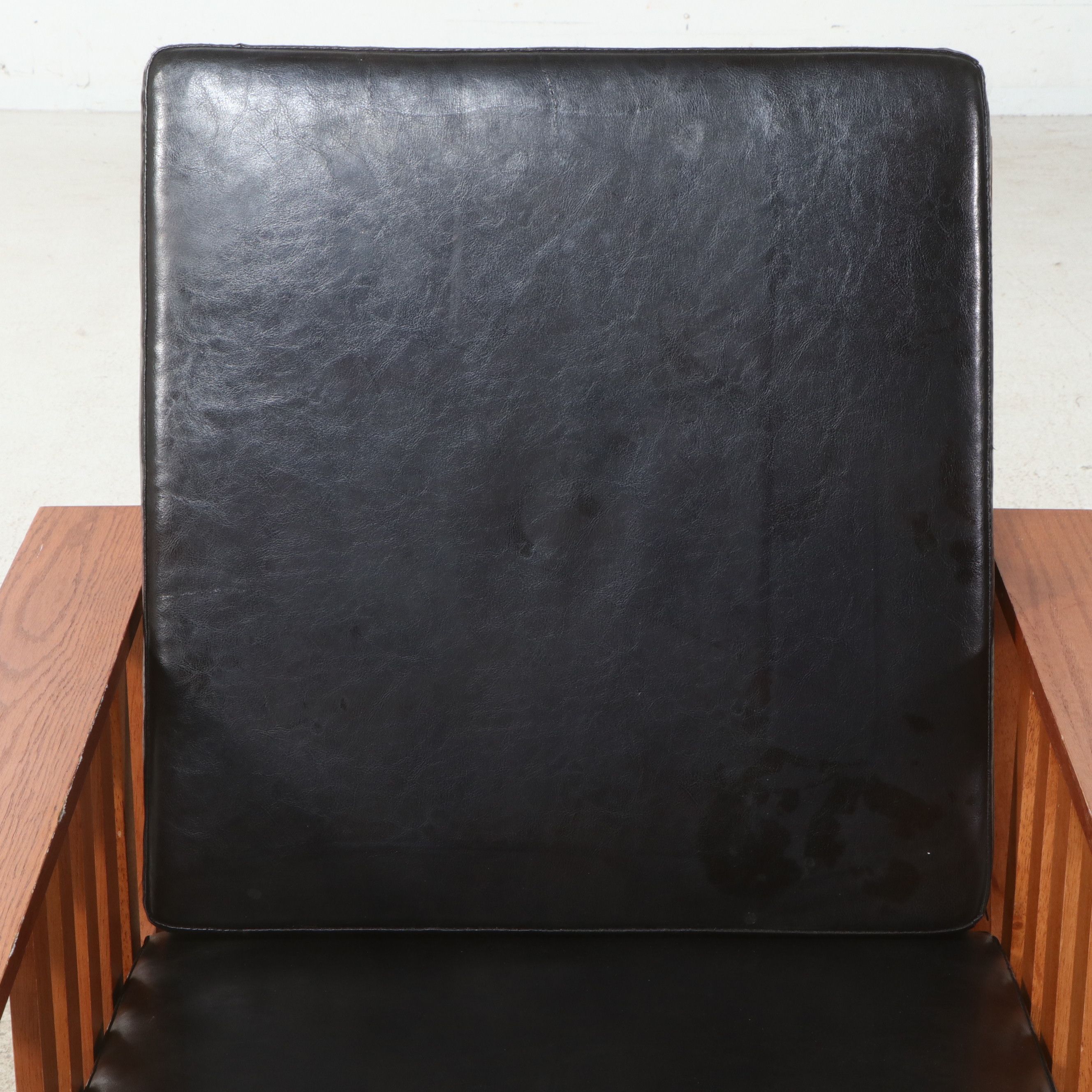 Mission Style Wood and Faux Leather Armchair