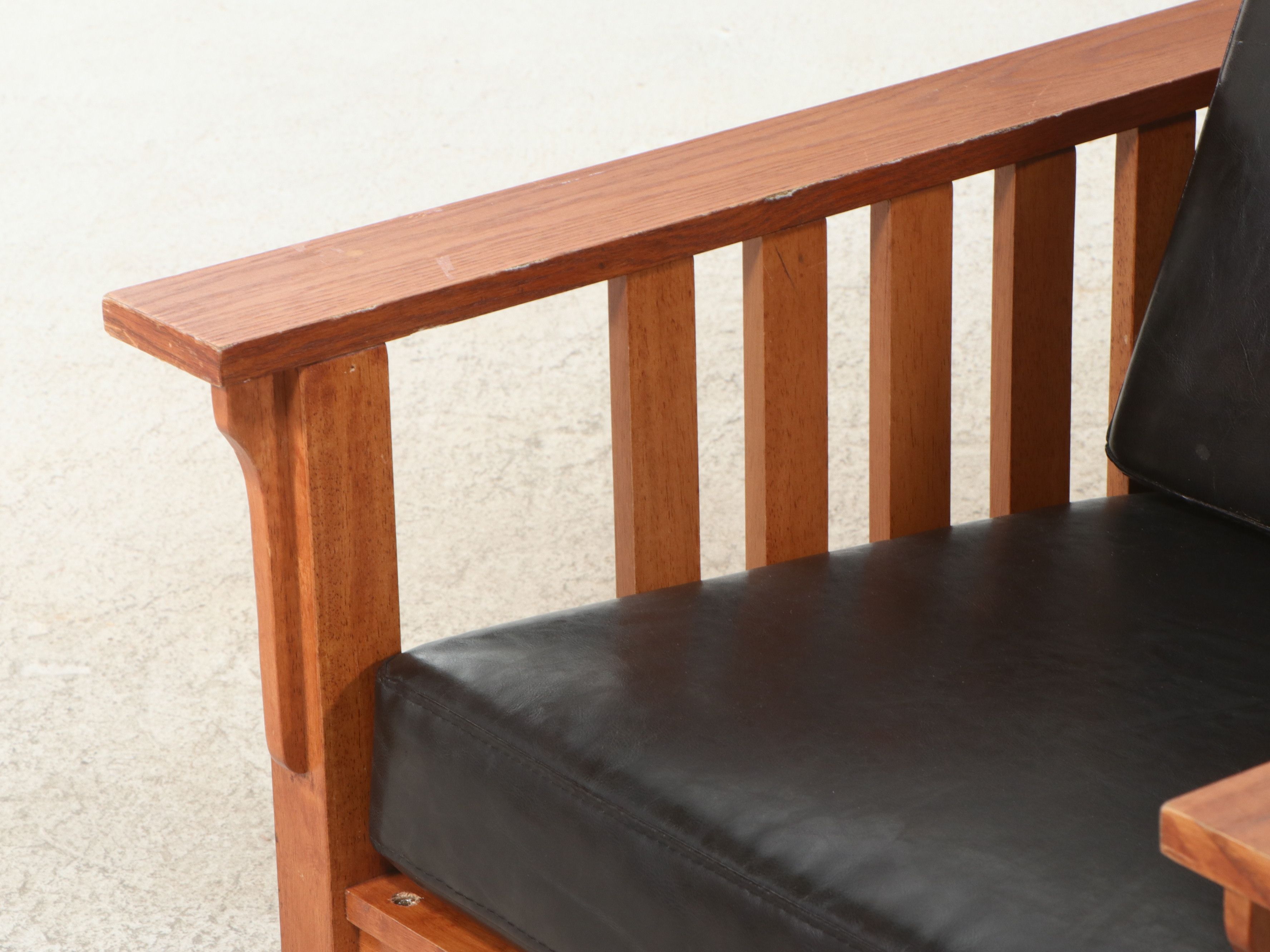 Mission Style Wood and Faux Leather Armchair