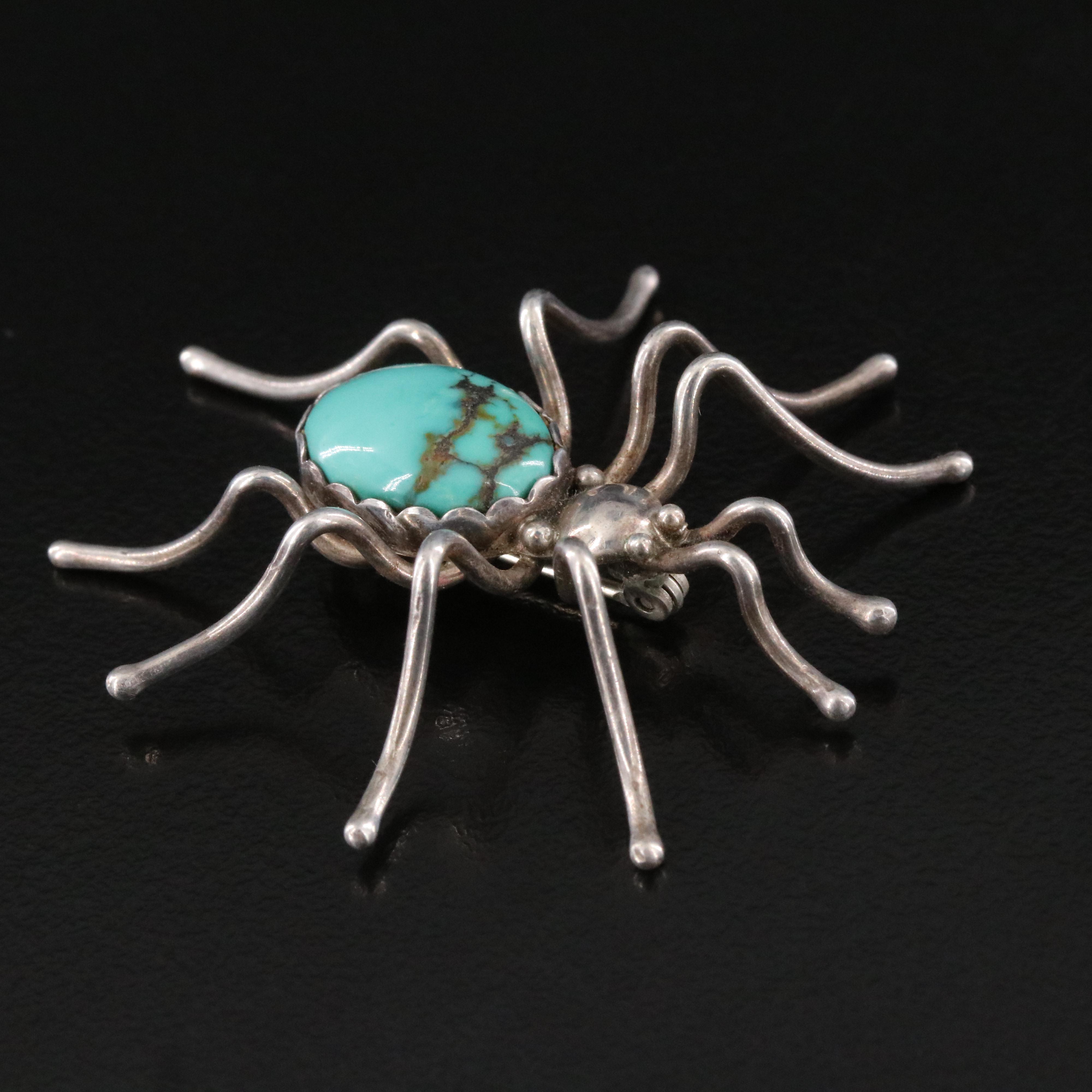 Southwestern Sterling Turquoise Spider Brooch