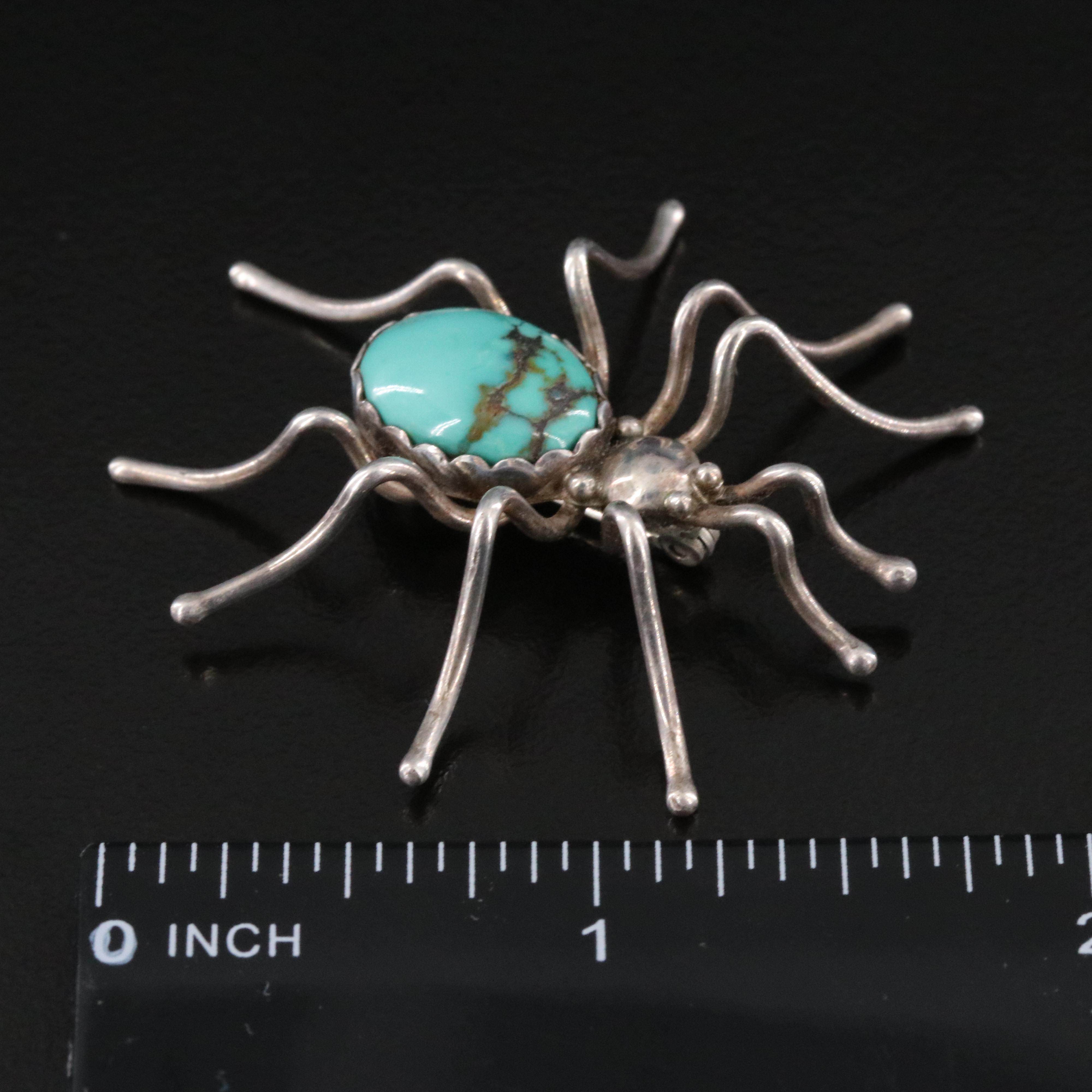 Southwestern Sterling Turquoise Spider Brooch