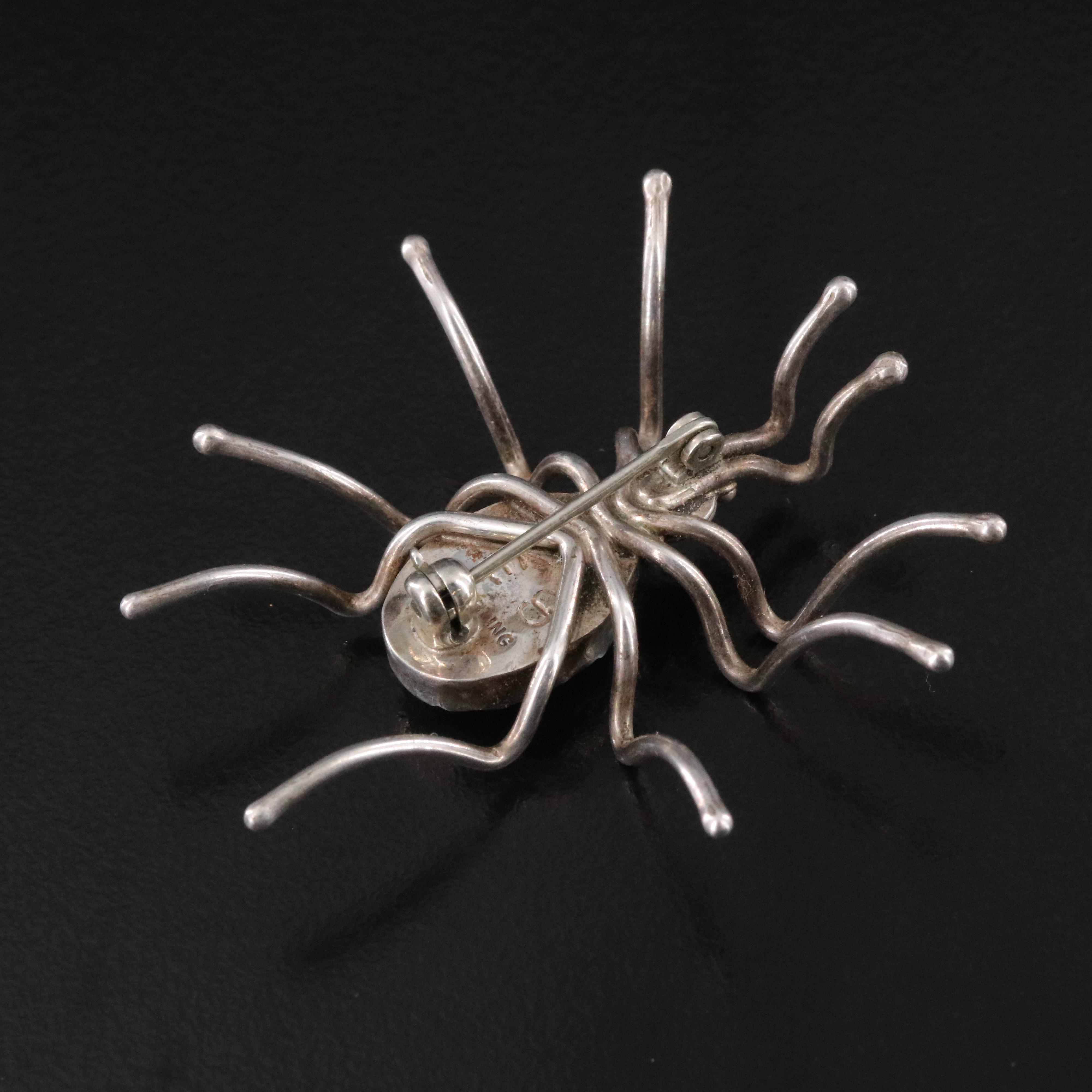 Southwestern Sterling Turquoise Spider Brooch