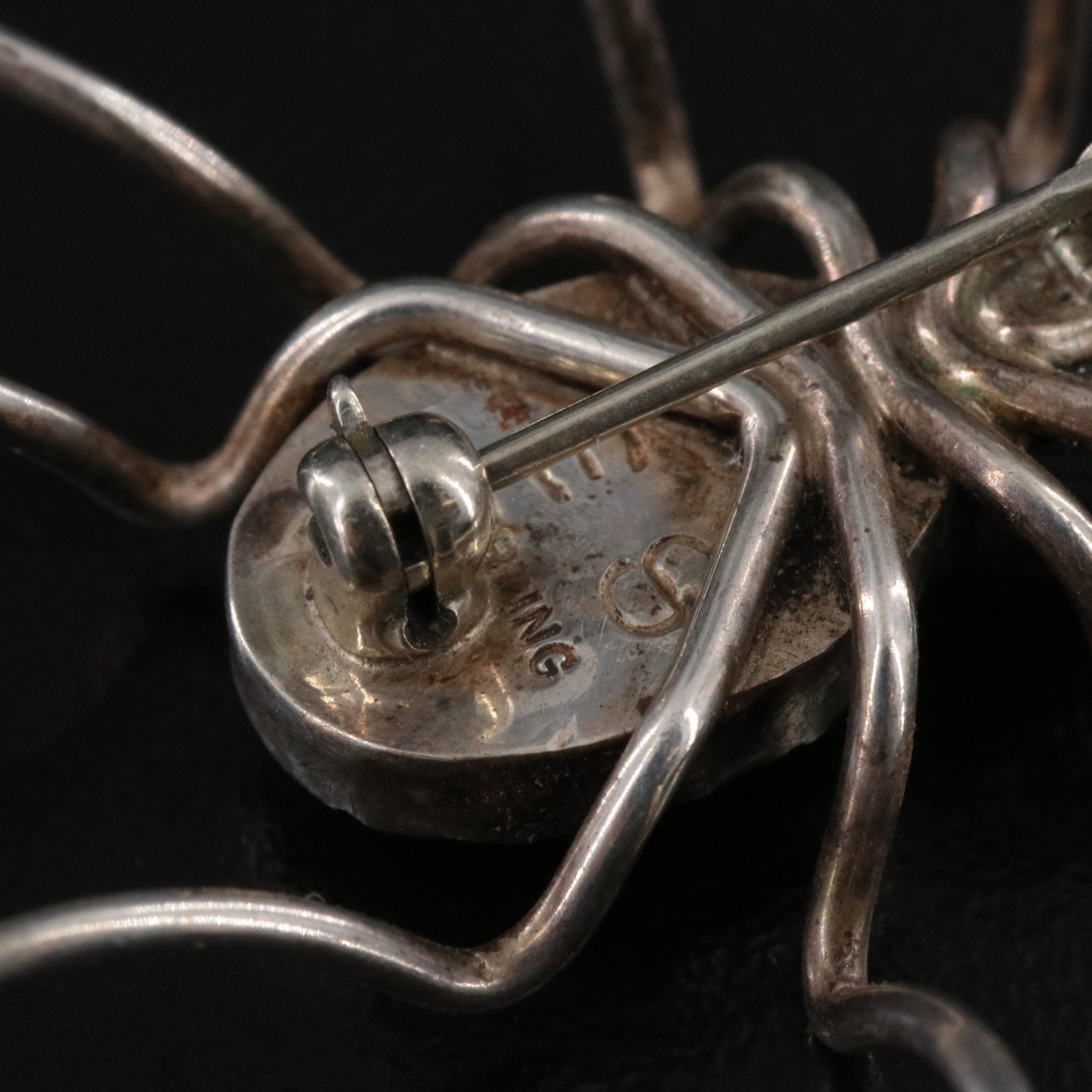 Southwestern Sterling Turquoise Spider Brooch