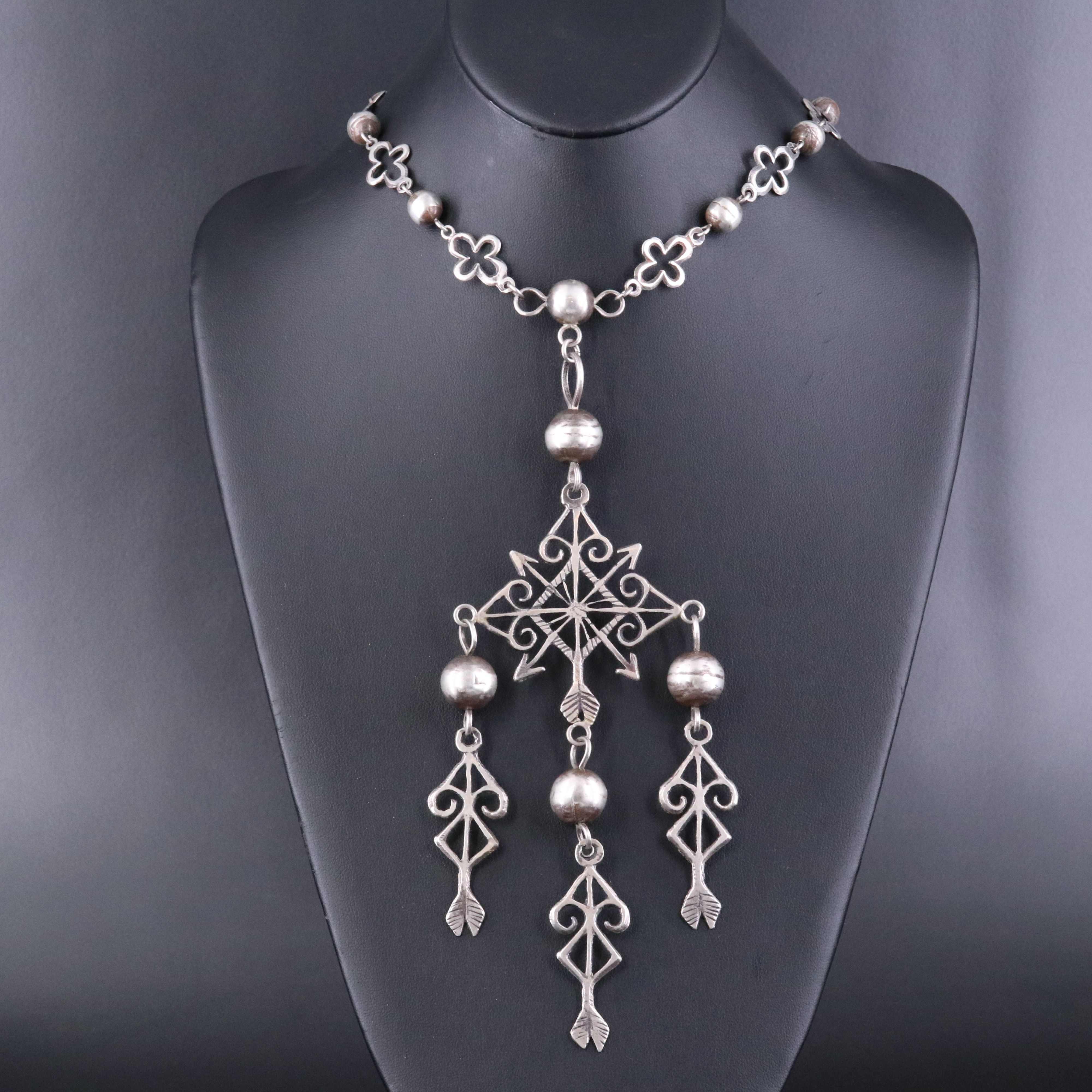 Vintage Mexican 800 Silver Yalalag Cross Necklace