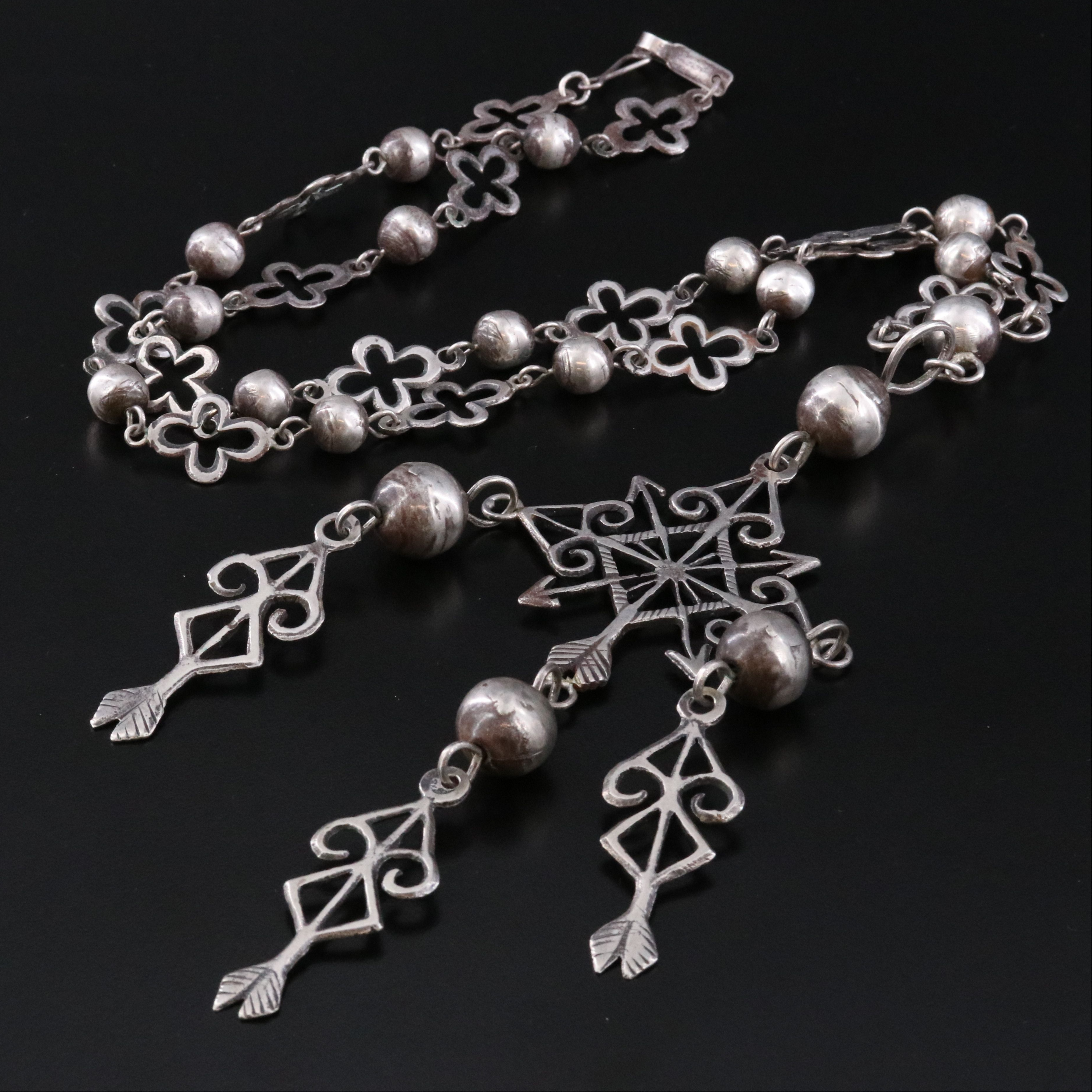 Vintage Mexican 800 Silver Yalalag Cross Necklace