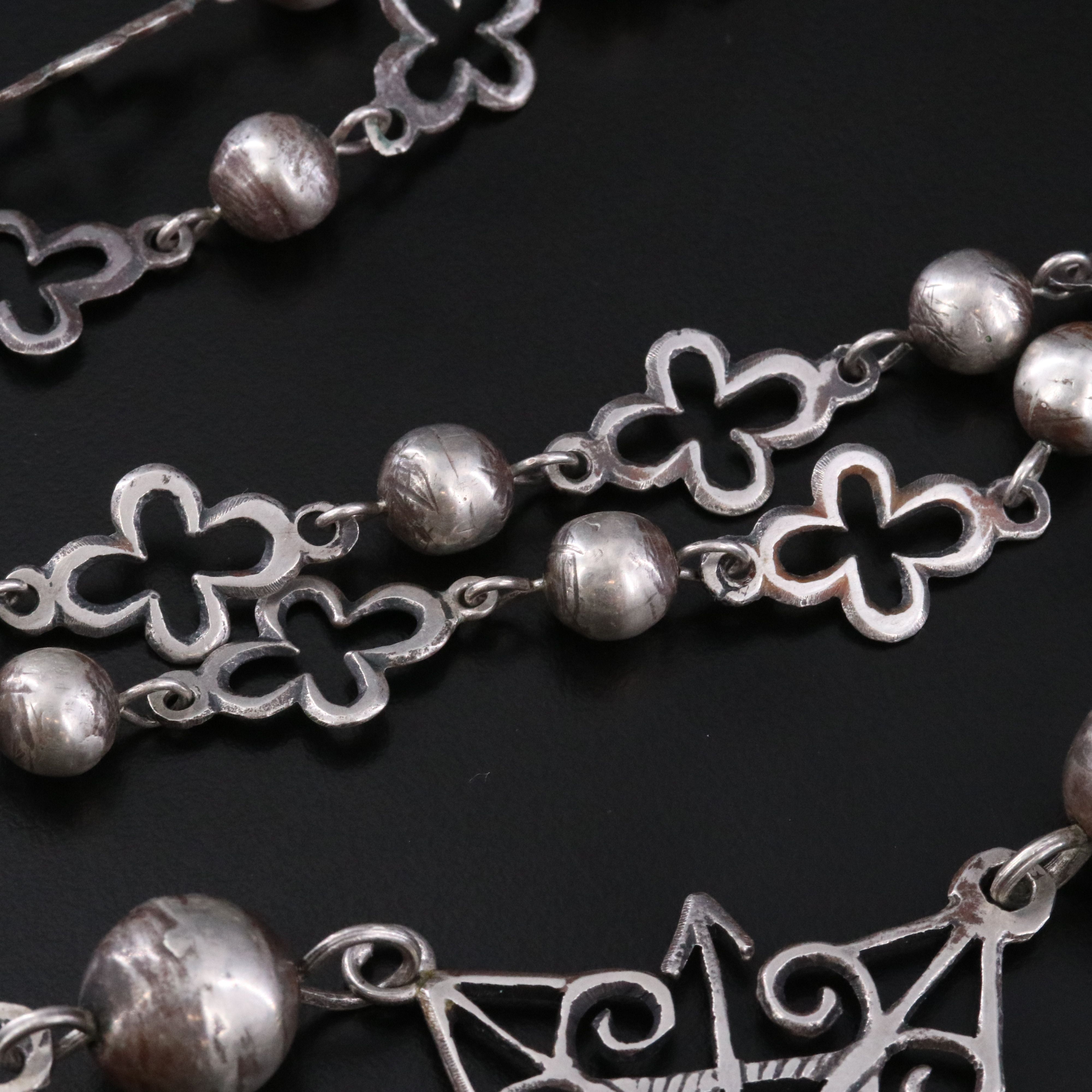 Vintage Mexican 800 Silver Yalalag Cross Necklace