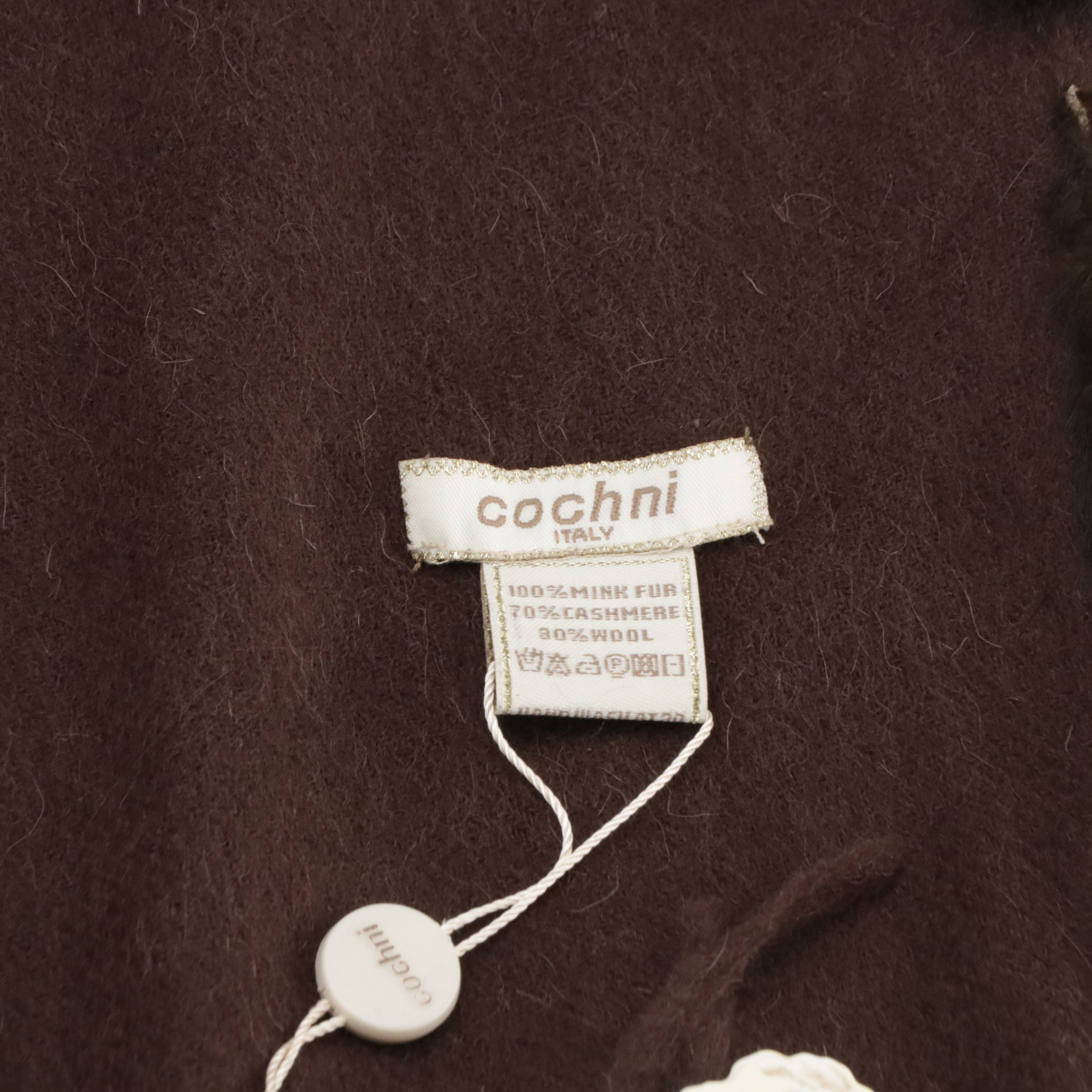 Cochni Brown Wool, Cashmere and Mink Fur Fringe Scarf Shawl, With Tag