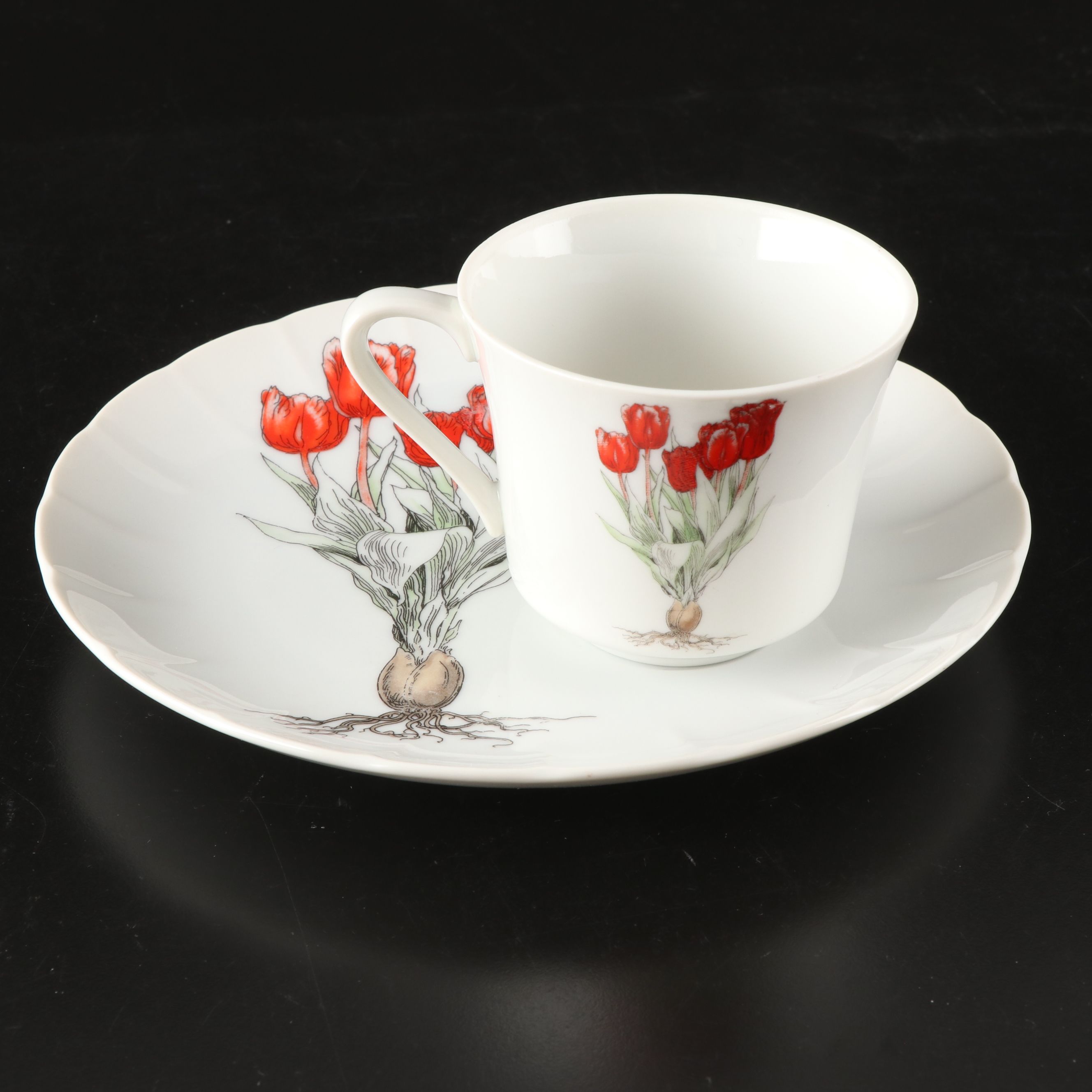 Mann "Tulip" Porcelain Plates and Teacups