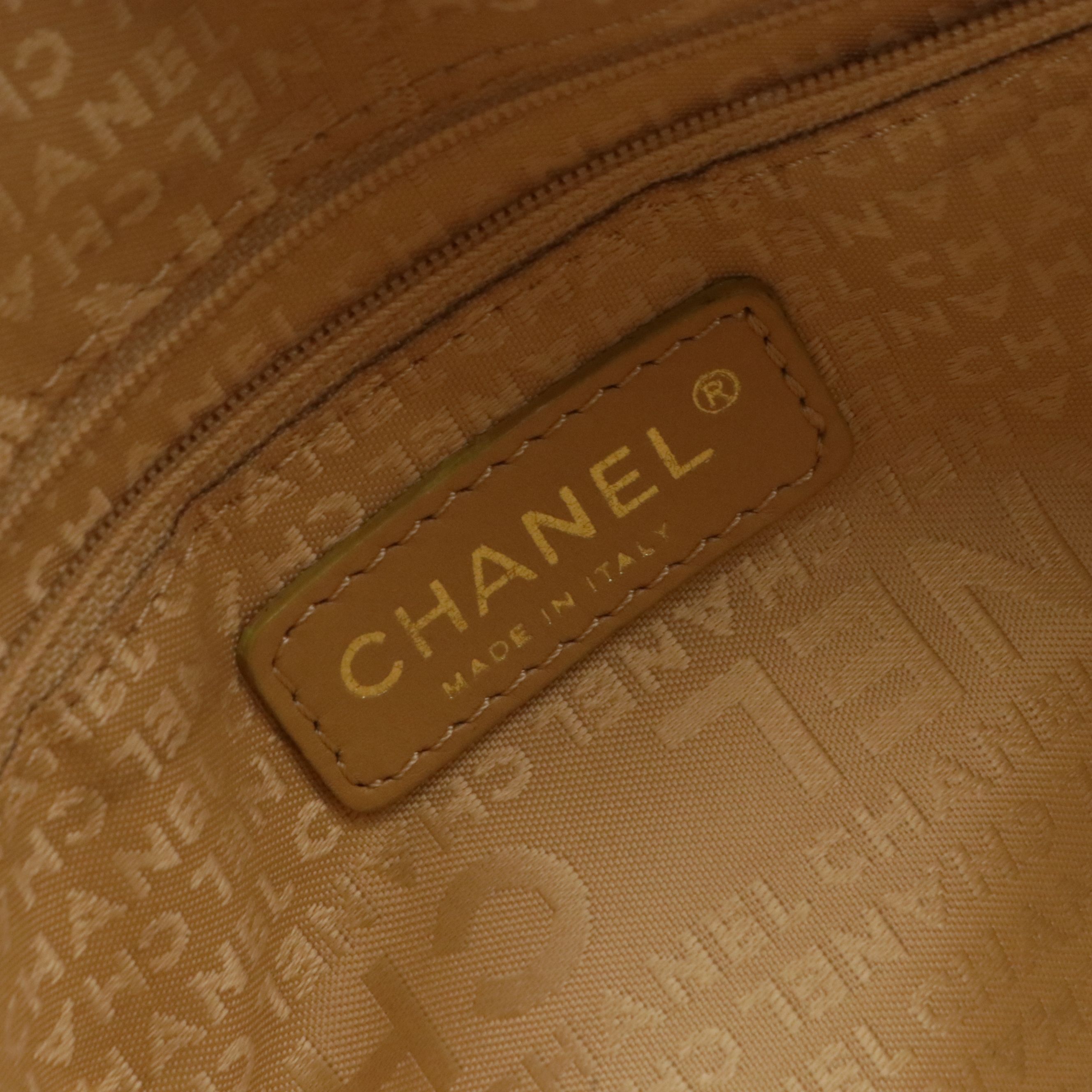 Chanel CC Stitched Shoulder Tote in Beige Caviar Leather