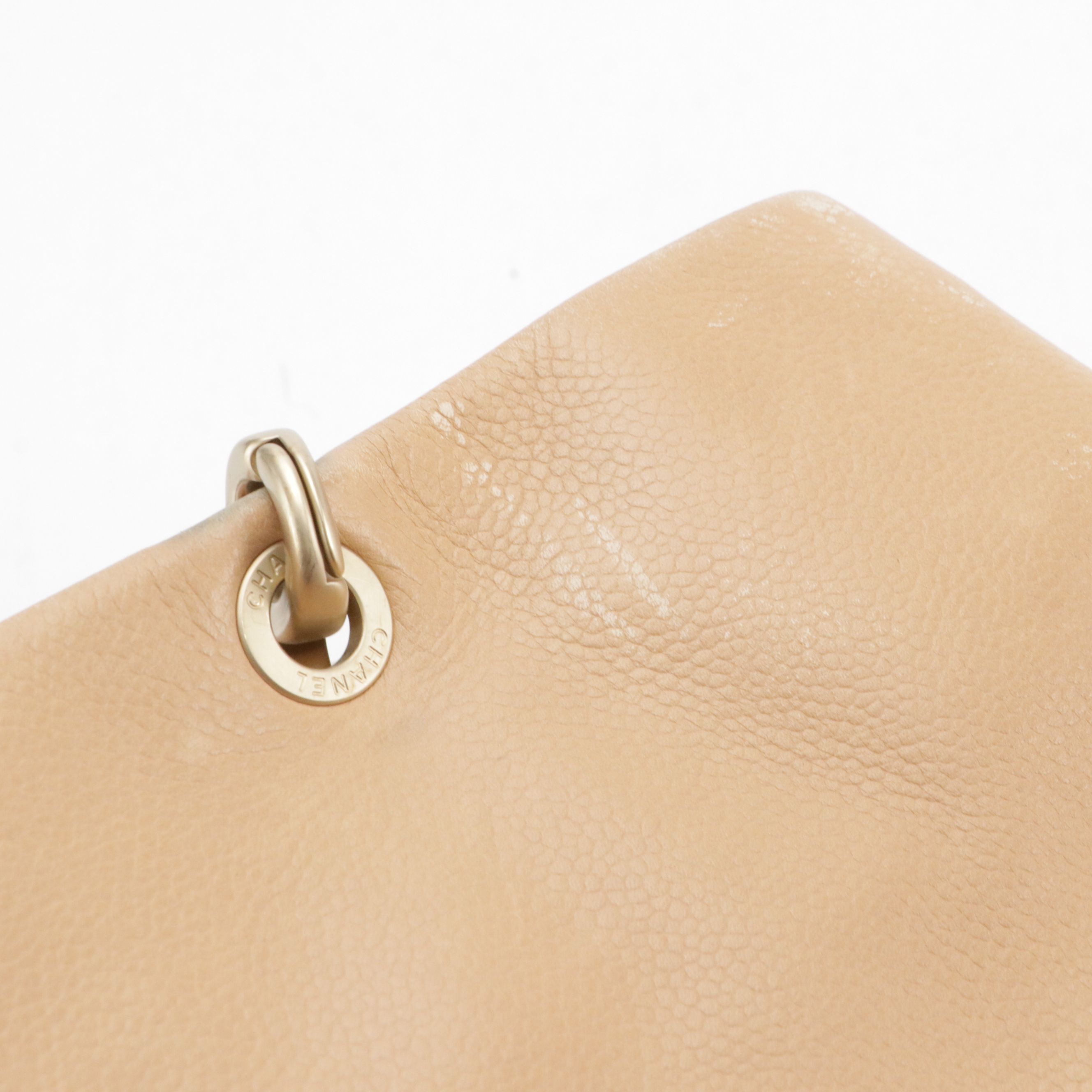 Chanel CC Stitched Shoulder Tote in Beige Caviar Leather