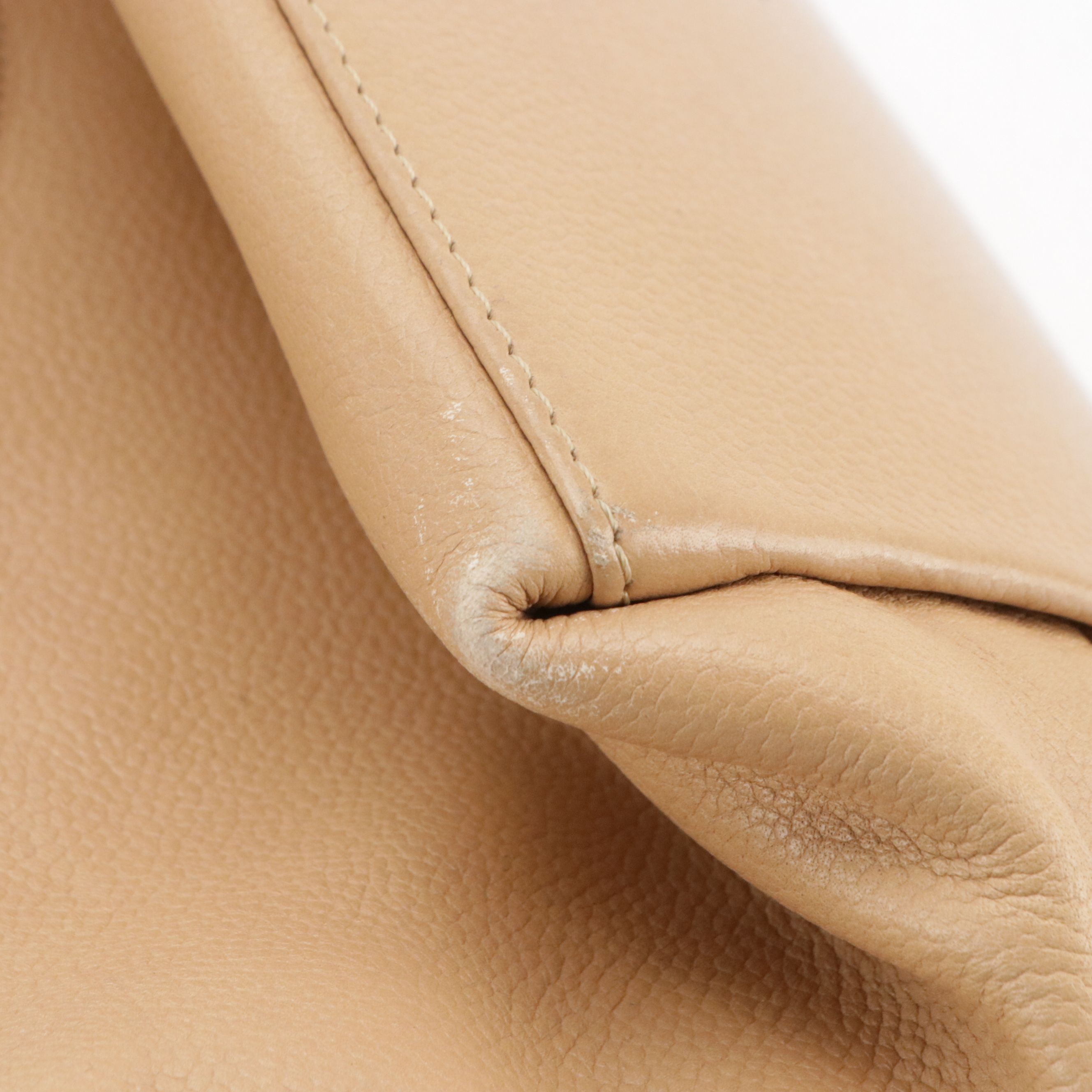 Chanel CC Stitched Shoulder Tote in Beige Caviar Leather