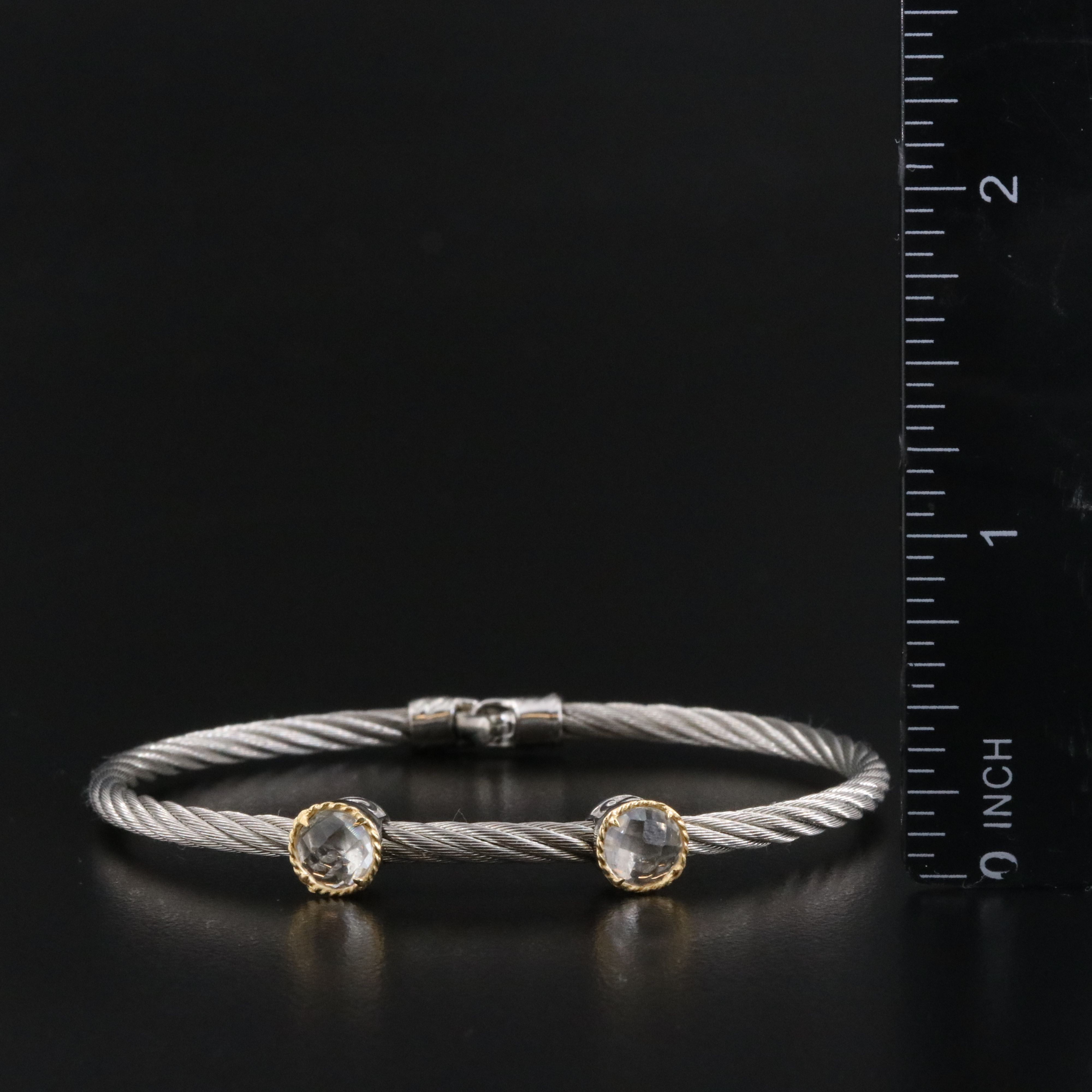 Charriol 18K White Sapphire Stations on Stainless Steel Cable Bracelet