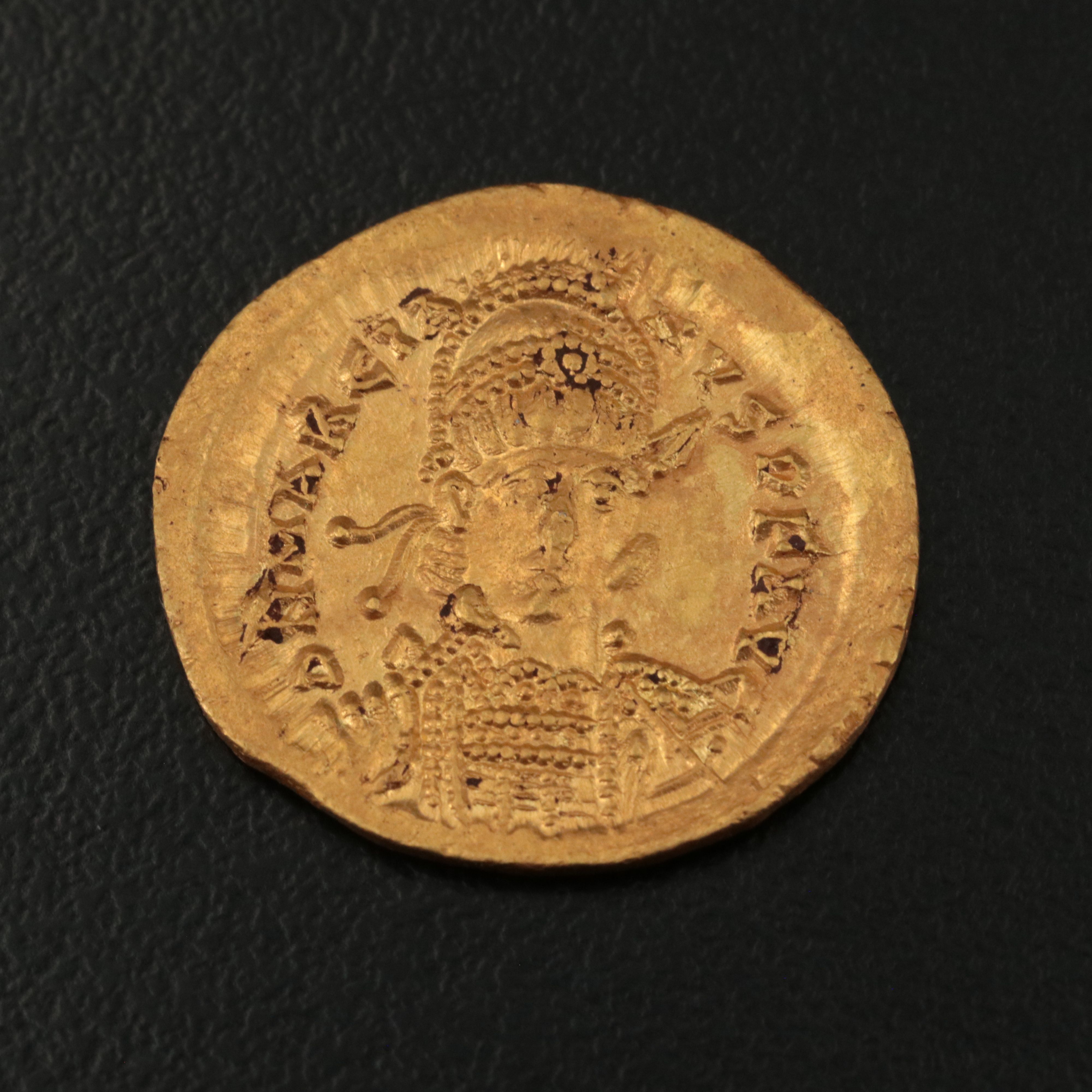 Late Ancient Roman Imperial Gold Solidus Coin of Marcian, ca. 450 A.D.