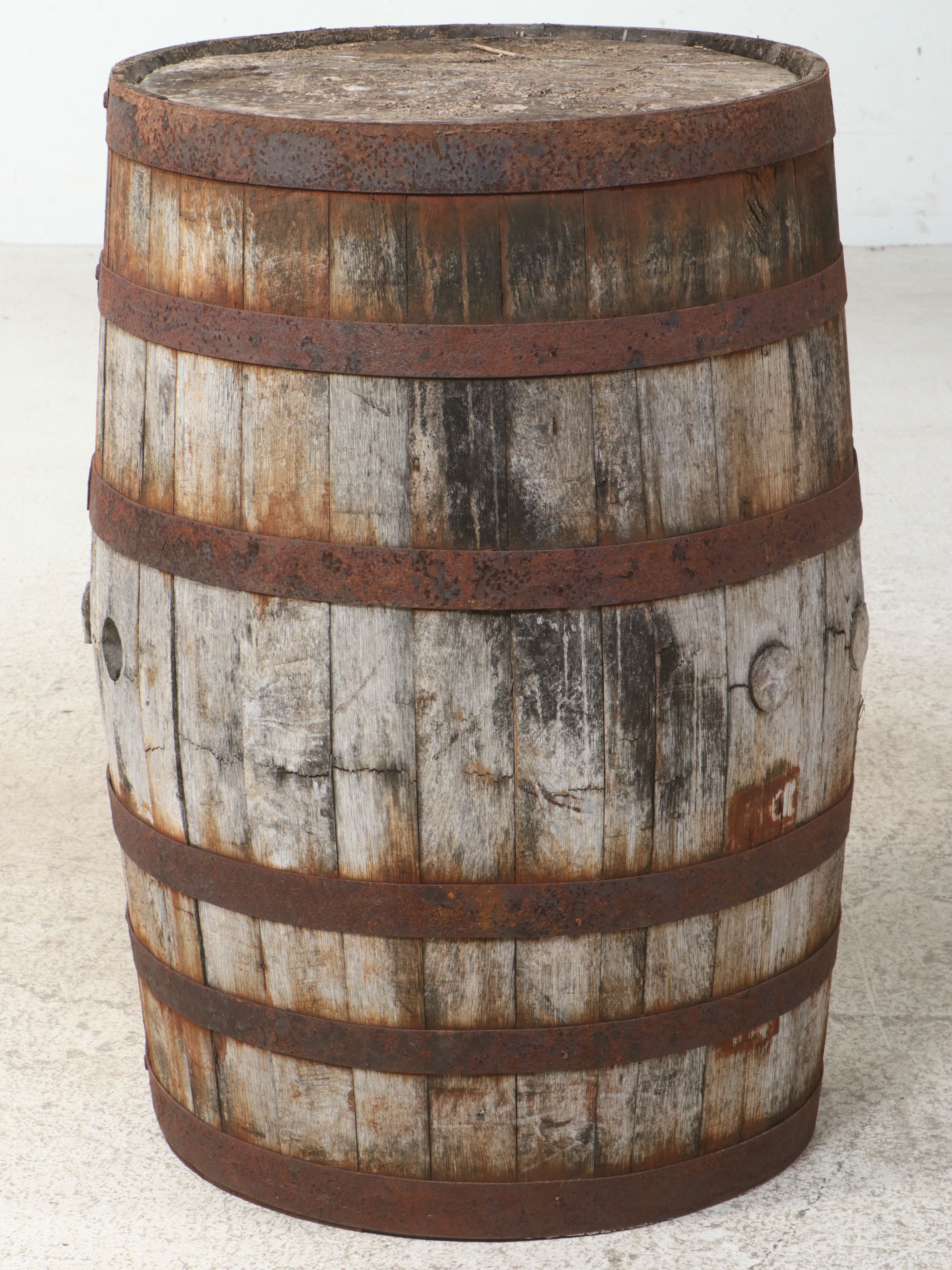 Primitive Weathered Oak Coopered Barrel, Early 20th Century