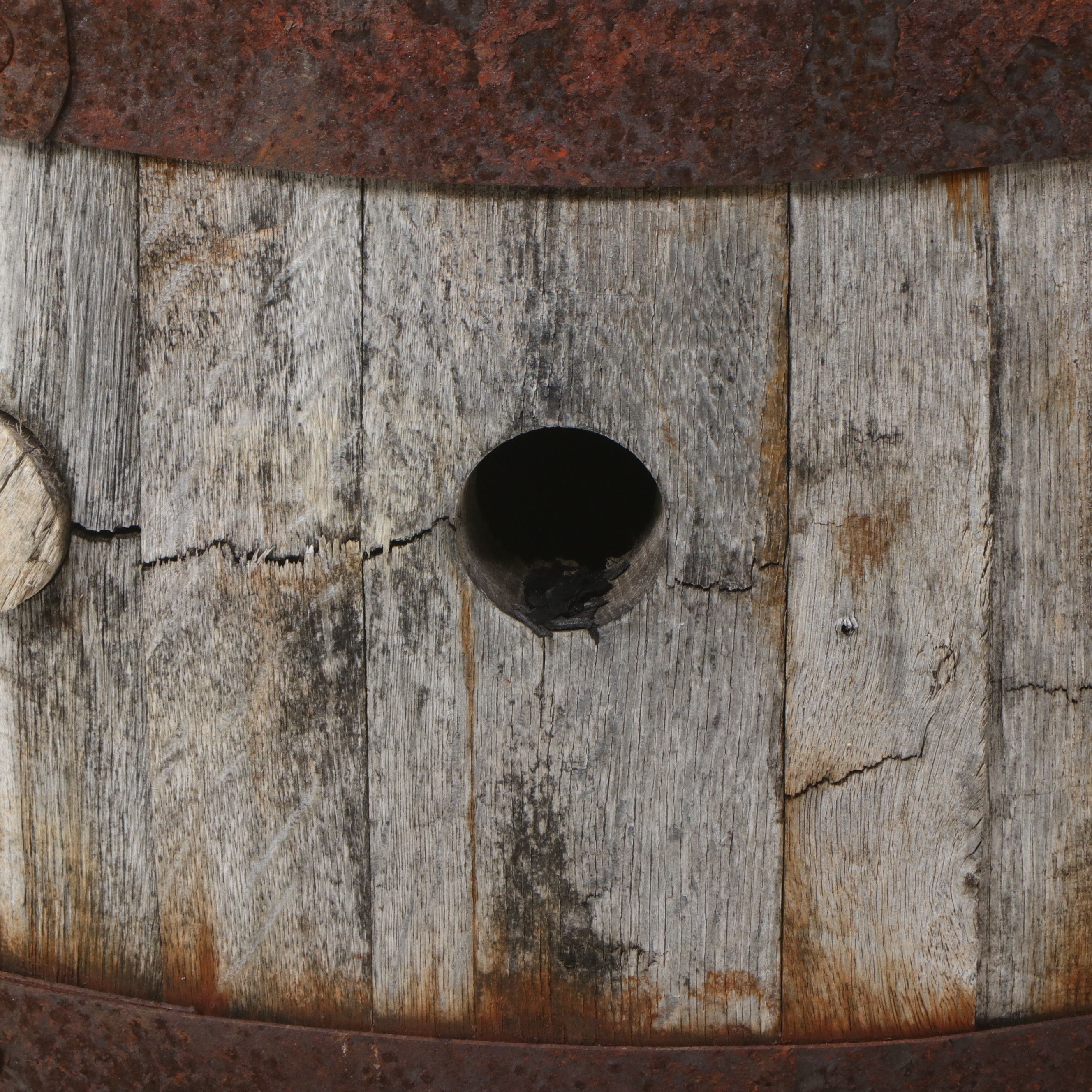 Primitive Weathered Oak Coopered Barrel, Early 20th Century