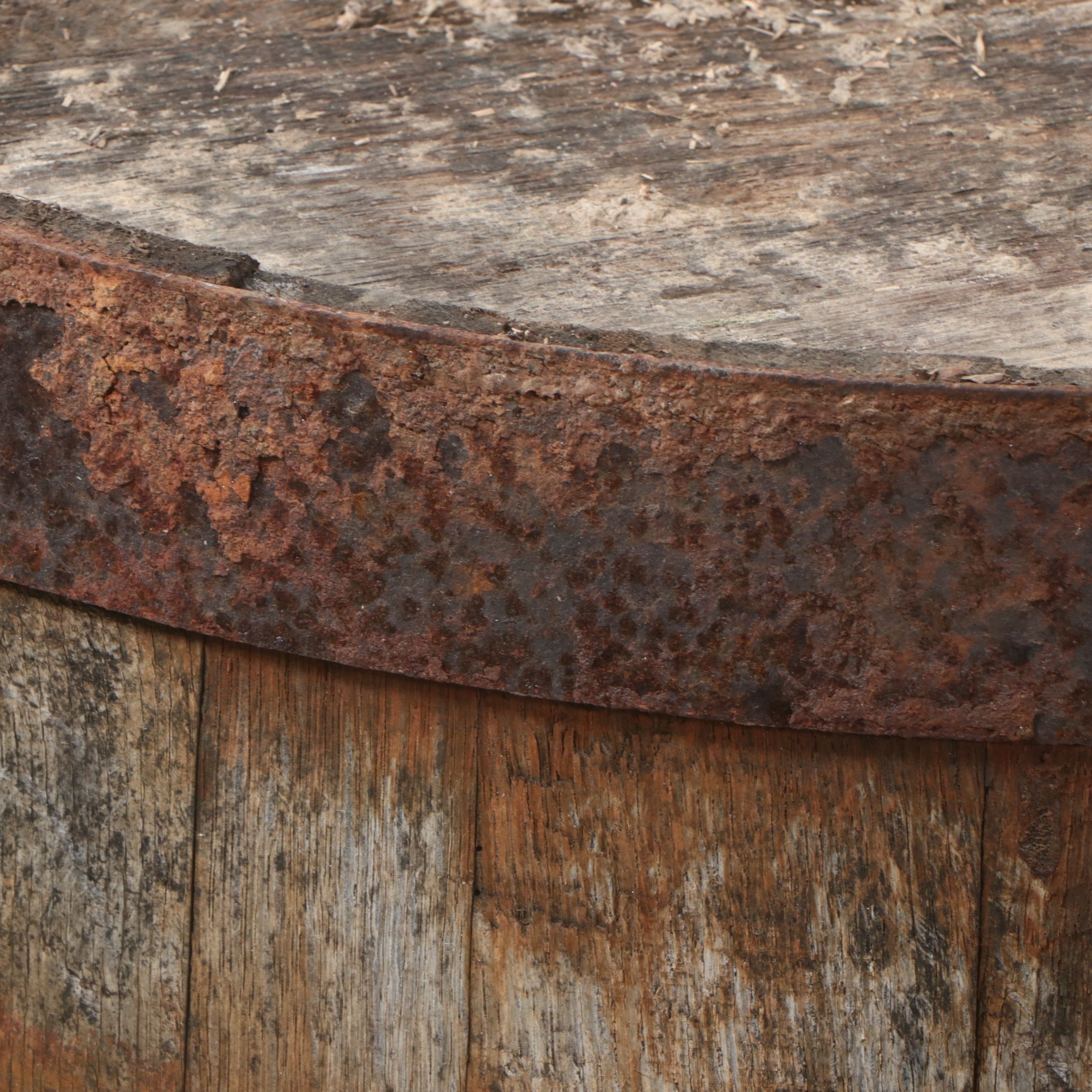 Primitive Weathered Oak Coopered Barrel, Early 20th Century