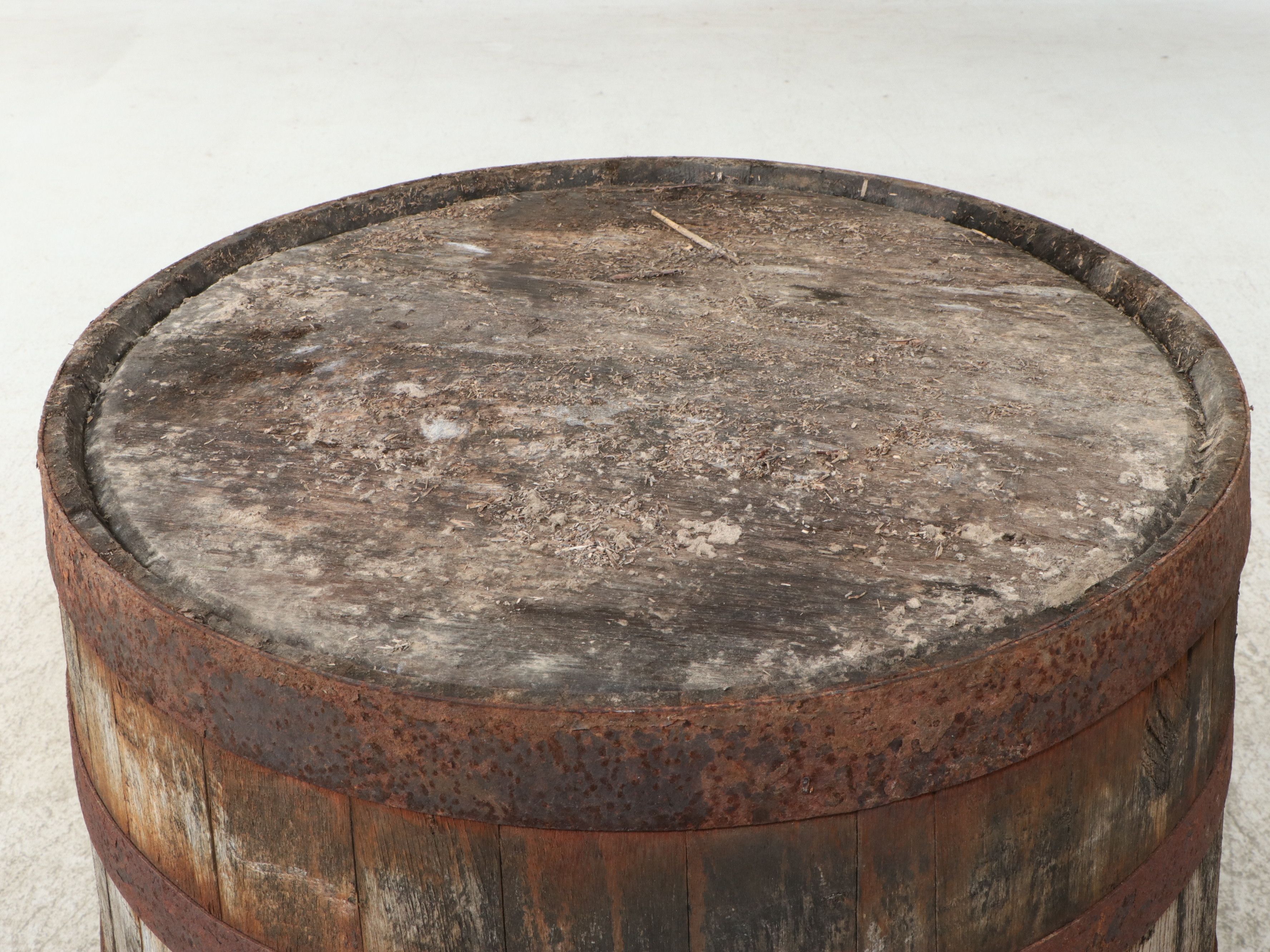 Primitive Weathered Oak Coopered Barrel, Early 20th Century
