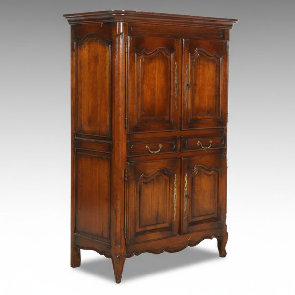 French Provincial Style Distressed Cherry Media Armoire, Late 20th Century