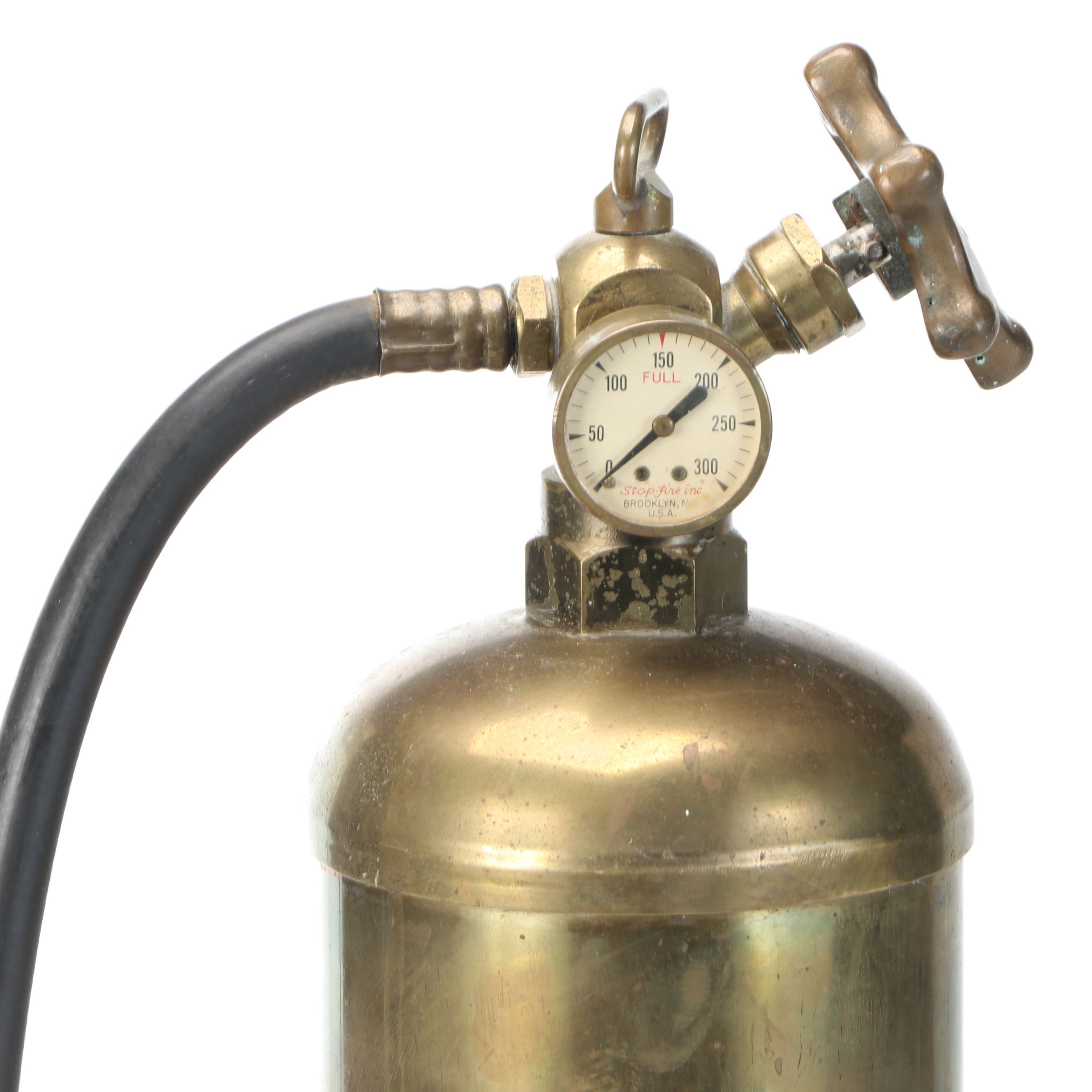 Stop Fire Brass Fire Extinguisher, Early to Mid-20th Century