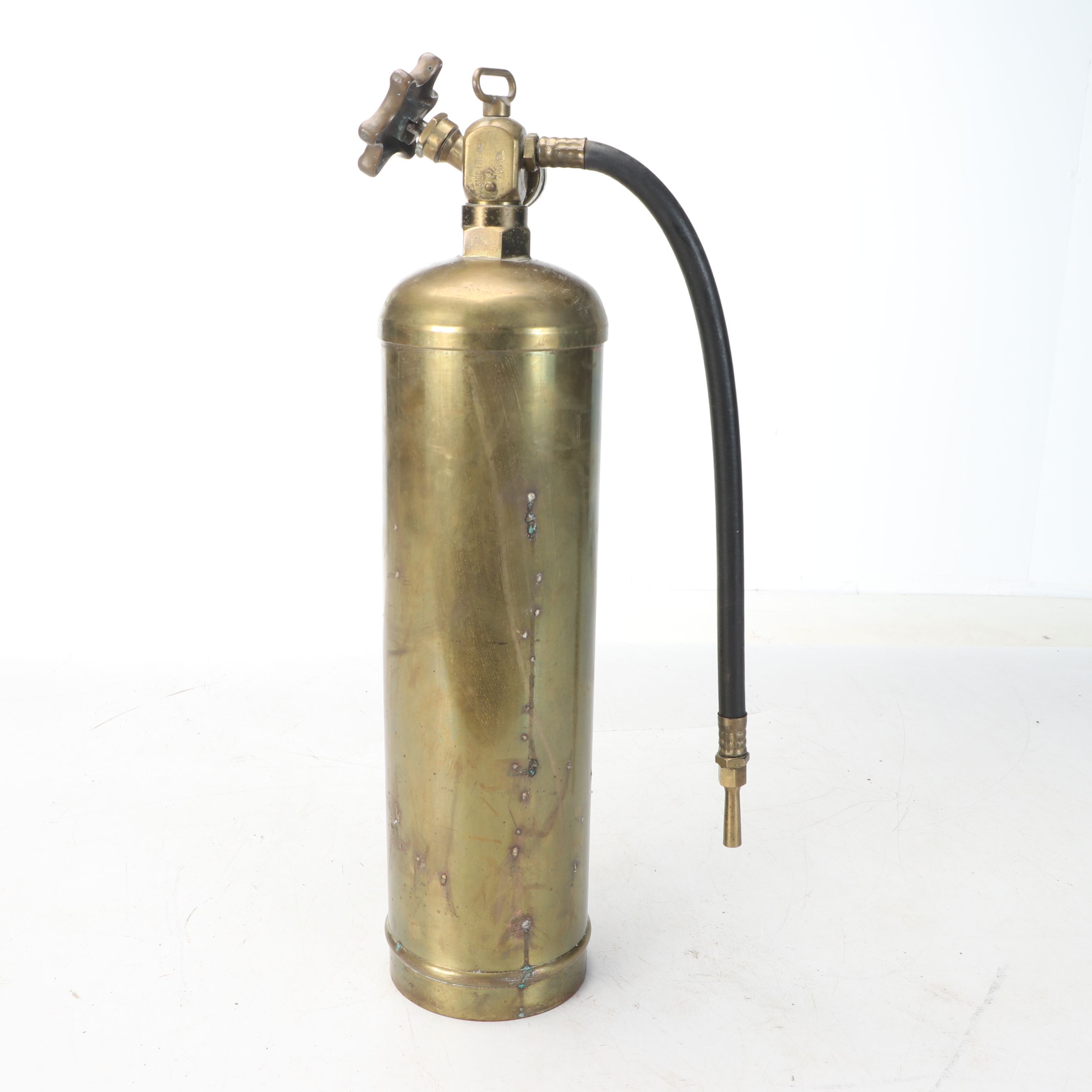 Stop Fire Brass Fire Extinguisher, Early to Mid-20th Century